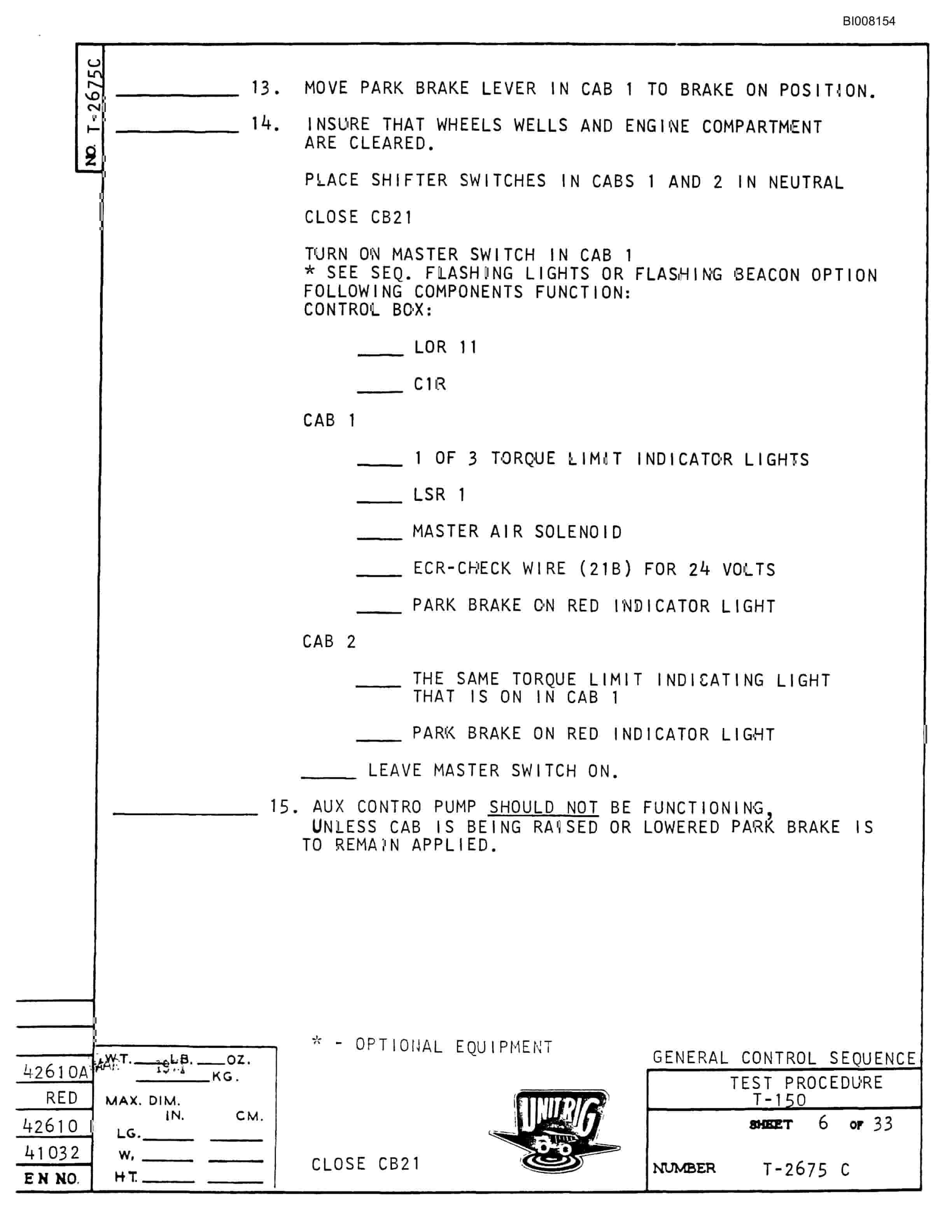 Bucyrus T-150 Aircraft Tow Tractor Parts Catalog BI008154-5
