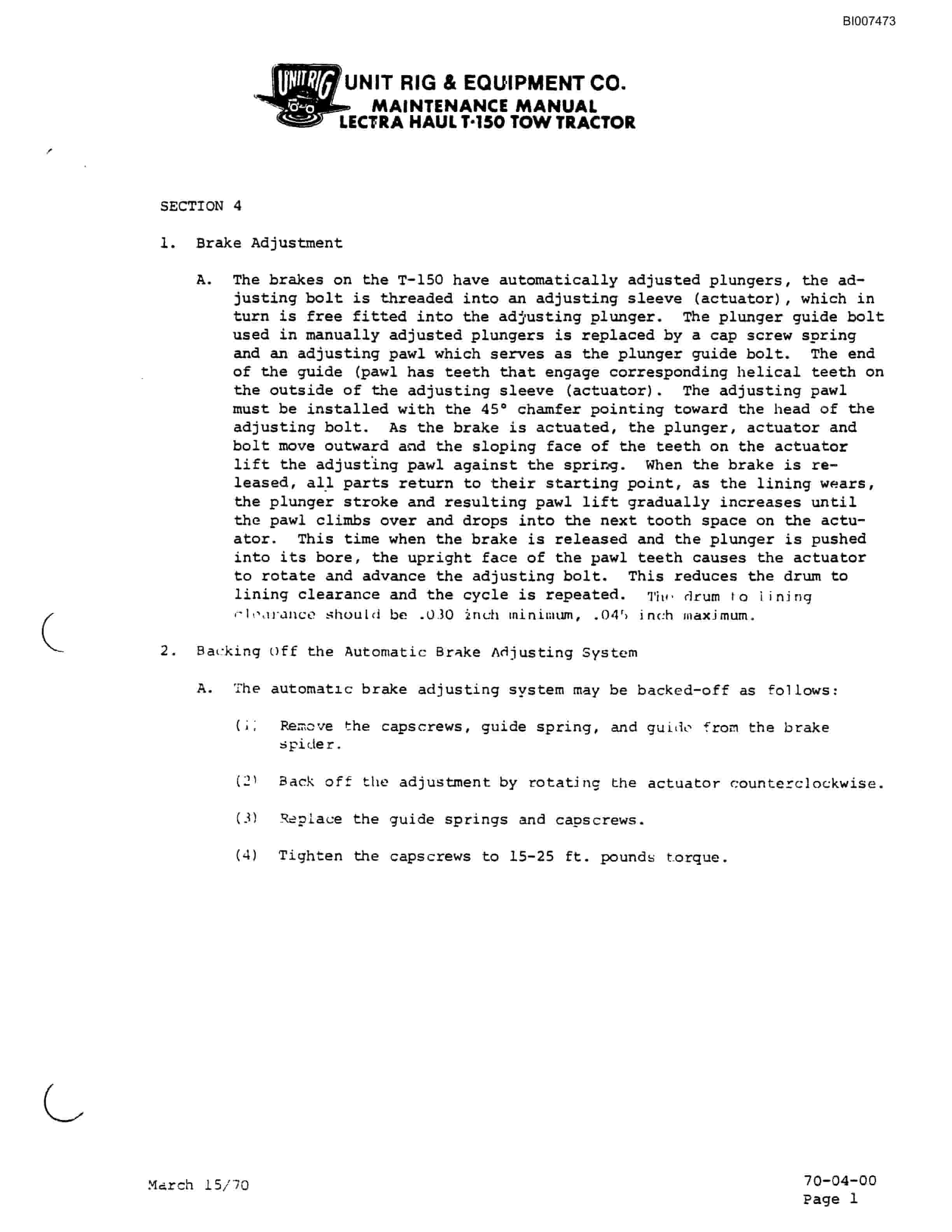 Bucyrus T-150 Tow Tractor Technical Manual BI007473-3