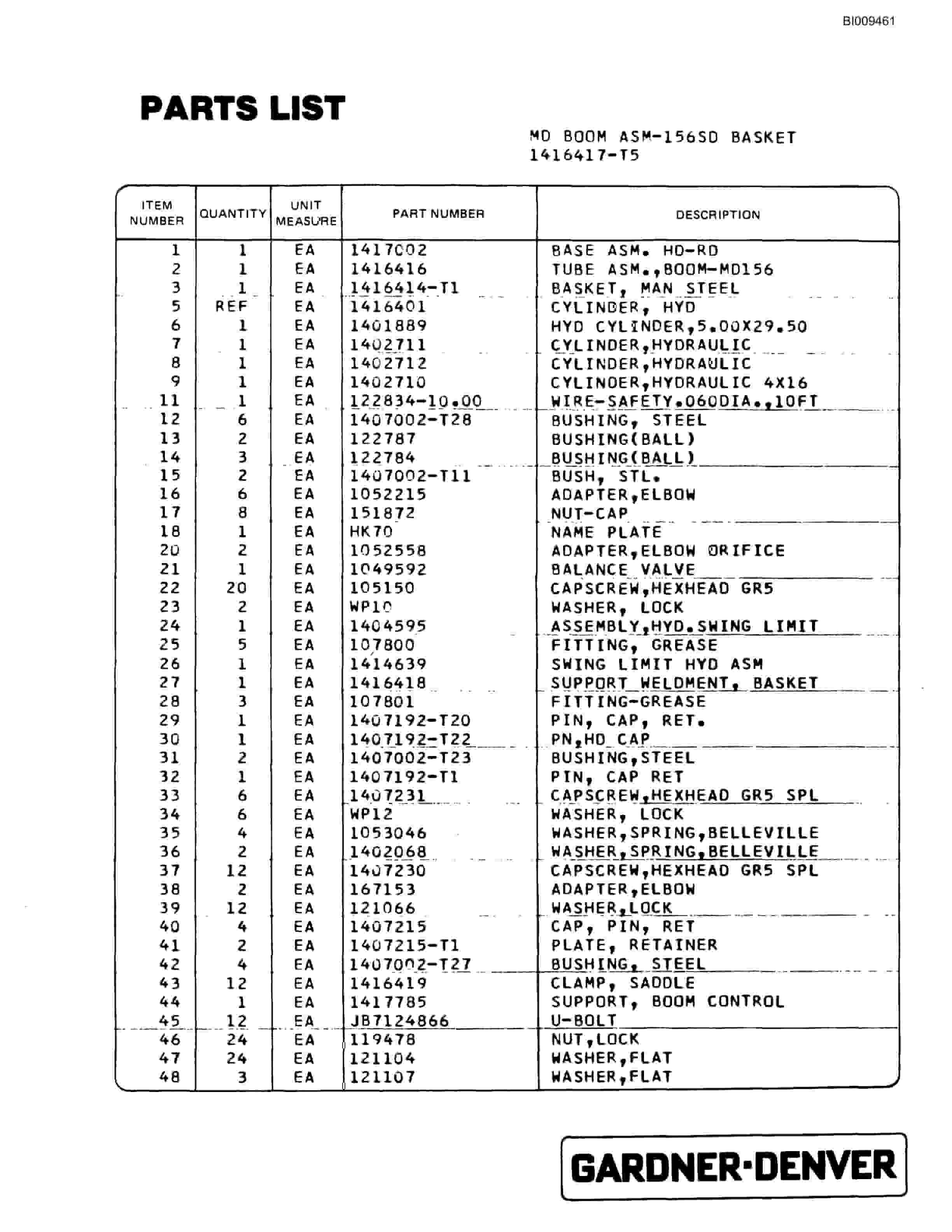 Bucyrus Truck Mounted Single Boom With Manbasket Parts Catalog BI009461-2