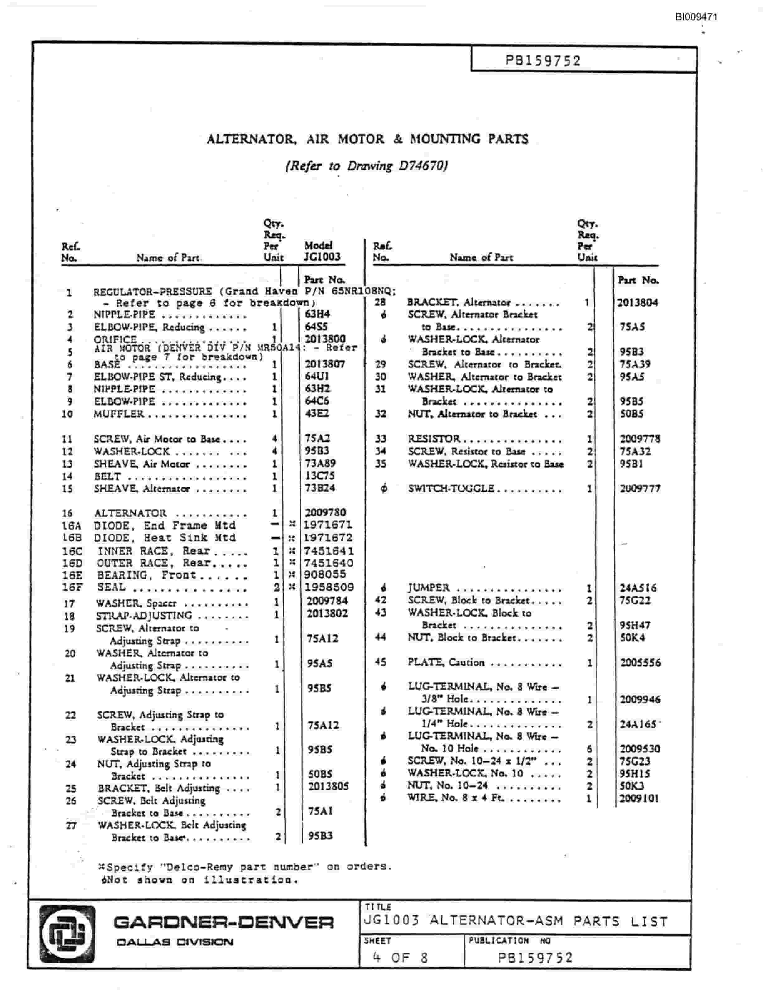 Bucyrus Twin Ring Drill Parts Catalog BI009471-4
