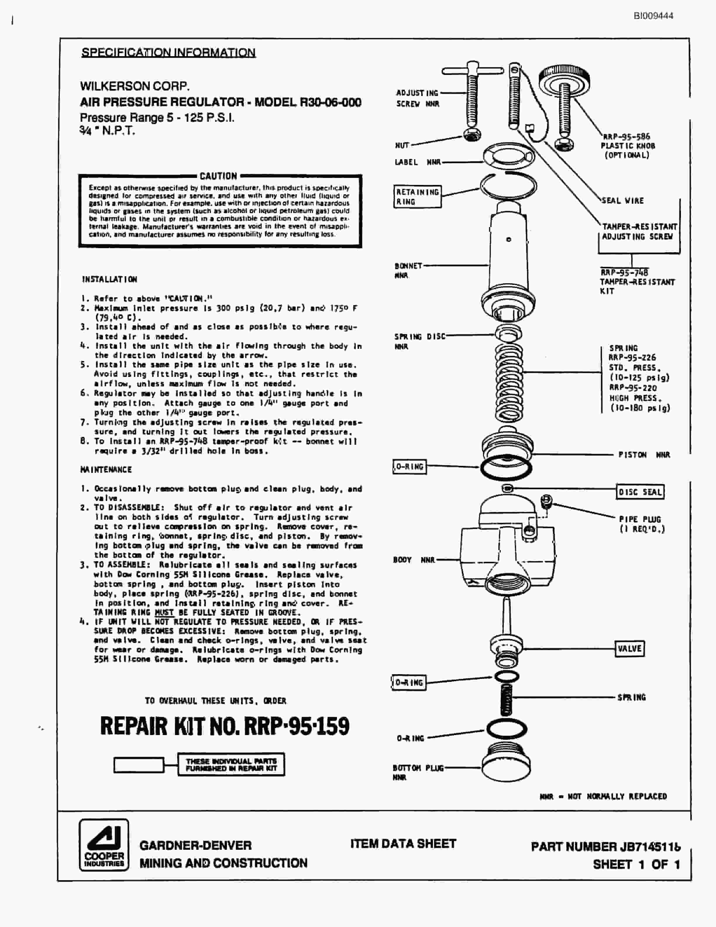 Bucyrus Universal III Pneumatic Jumbo Parts Catalog BI009444-4