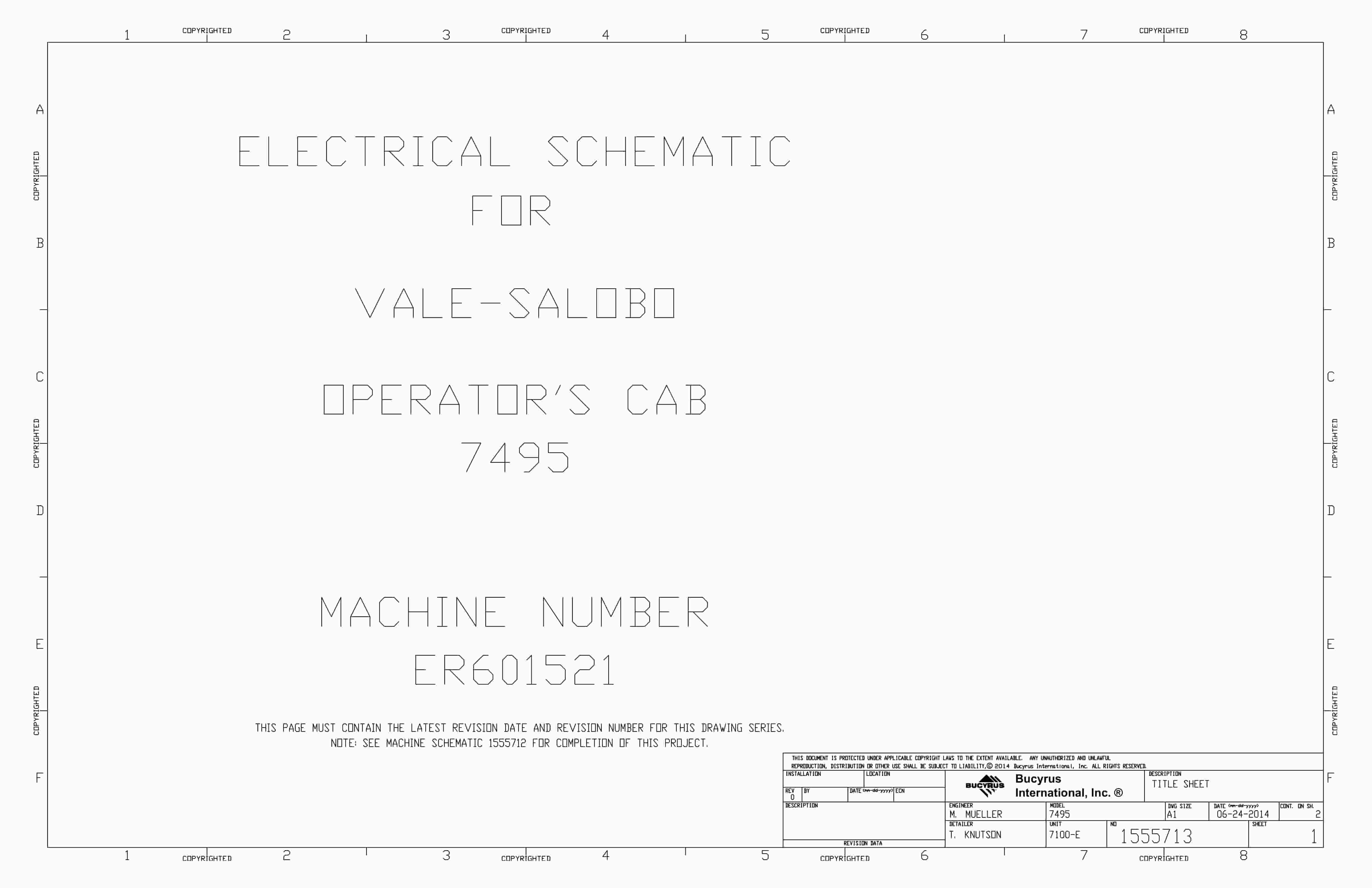 Bucyrus Vale-Salobo Operator Cab 7495 Electrical Schematic 1555713
