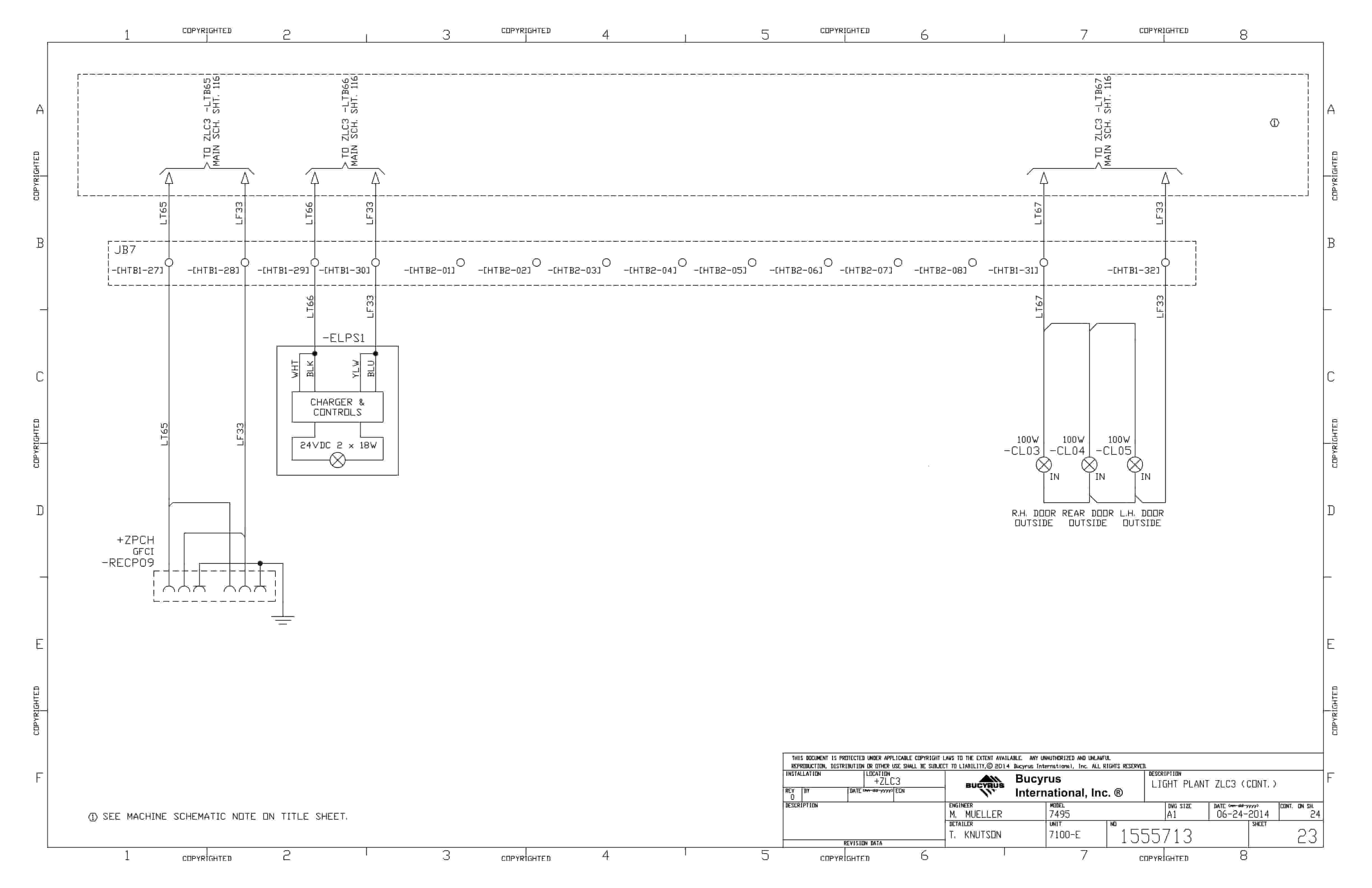 Bucyrus Vale-Salobo Operator Cab 7495 Electrical Schematic 1555713-3