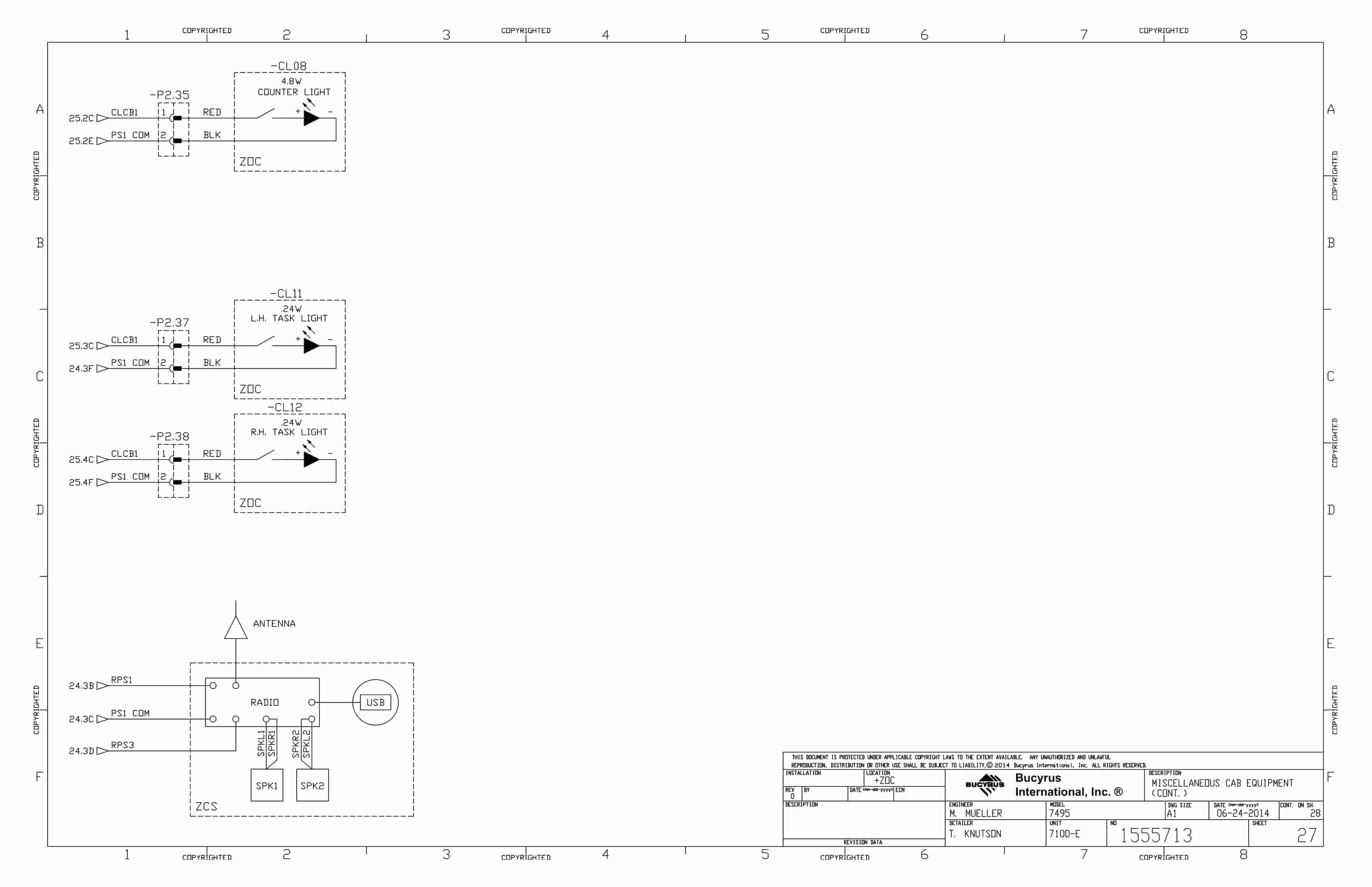 Bucyrus Vale-Salobo Operator Cab 7495 Electrical Schematic 1555713-5