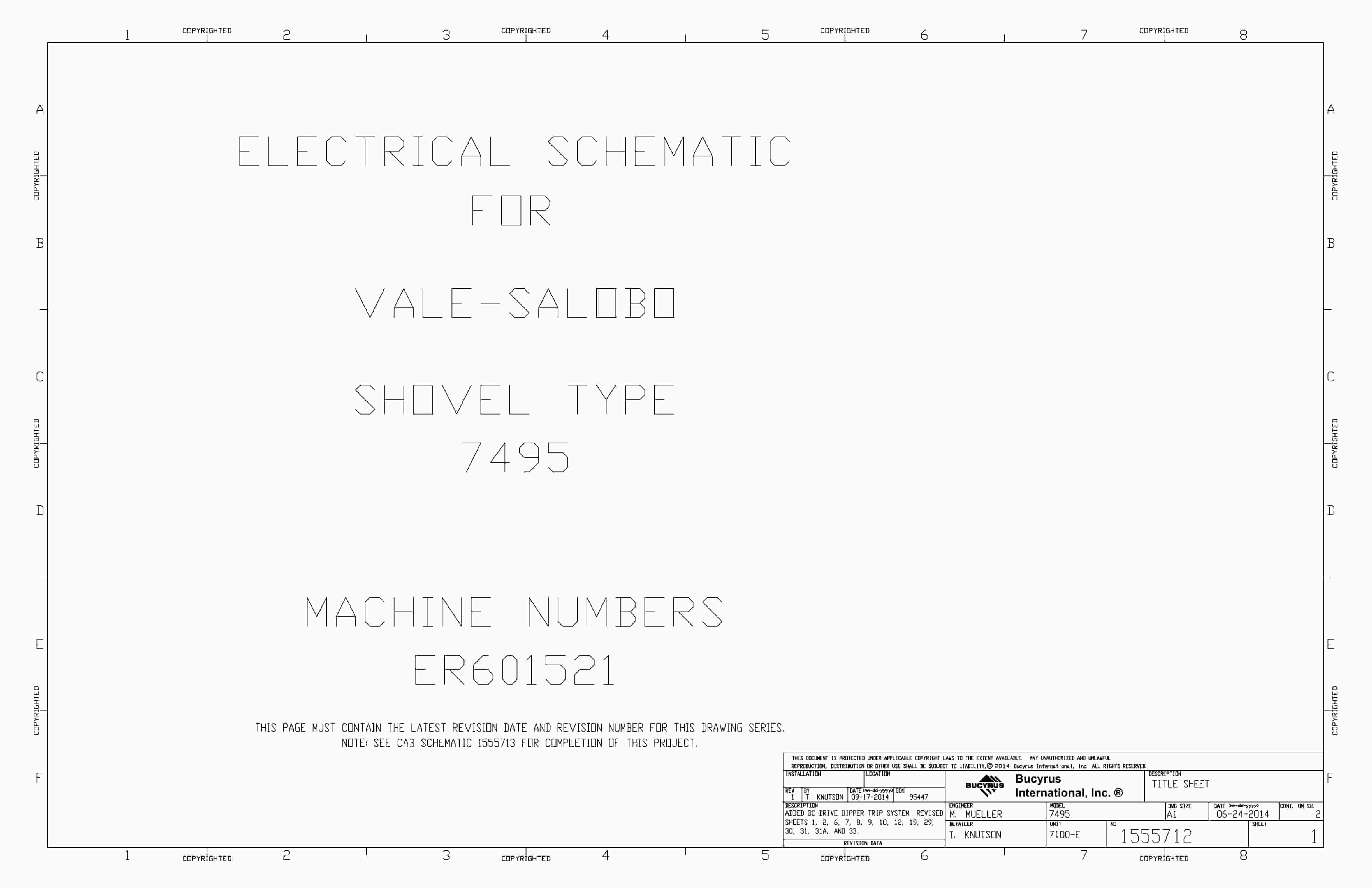 Bucyrus Vale-Salobo Shovel Type 7495 Electrical Schematic 1555712