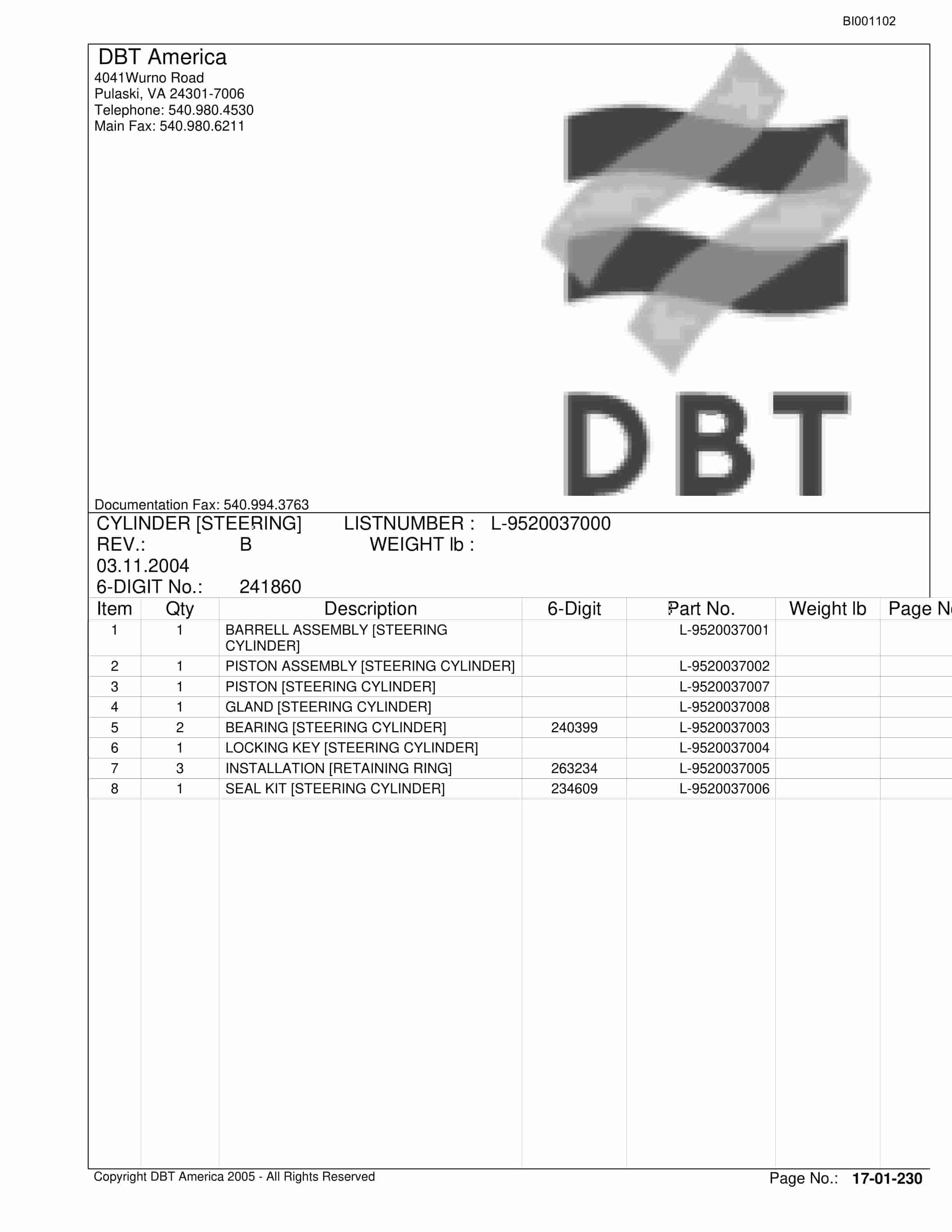 Bucyrus Versatrac Parts Catalog BI001102-4