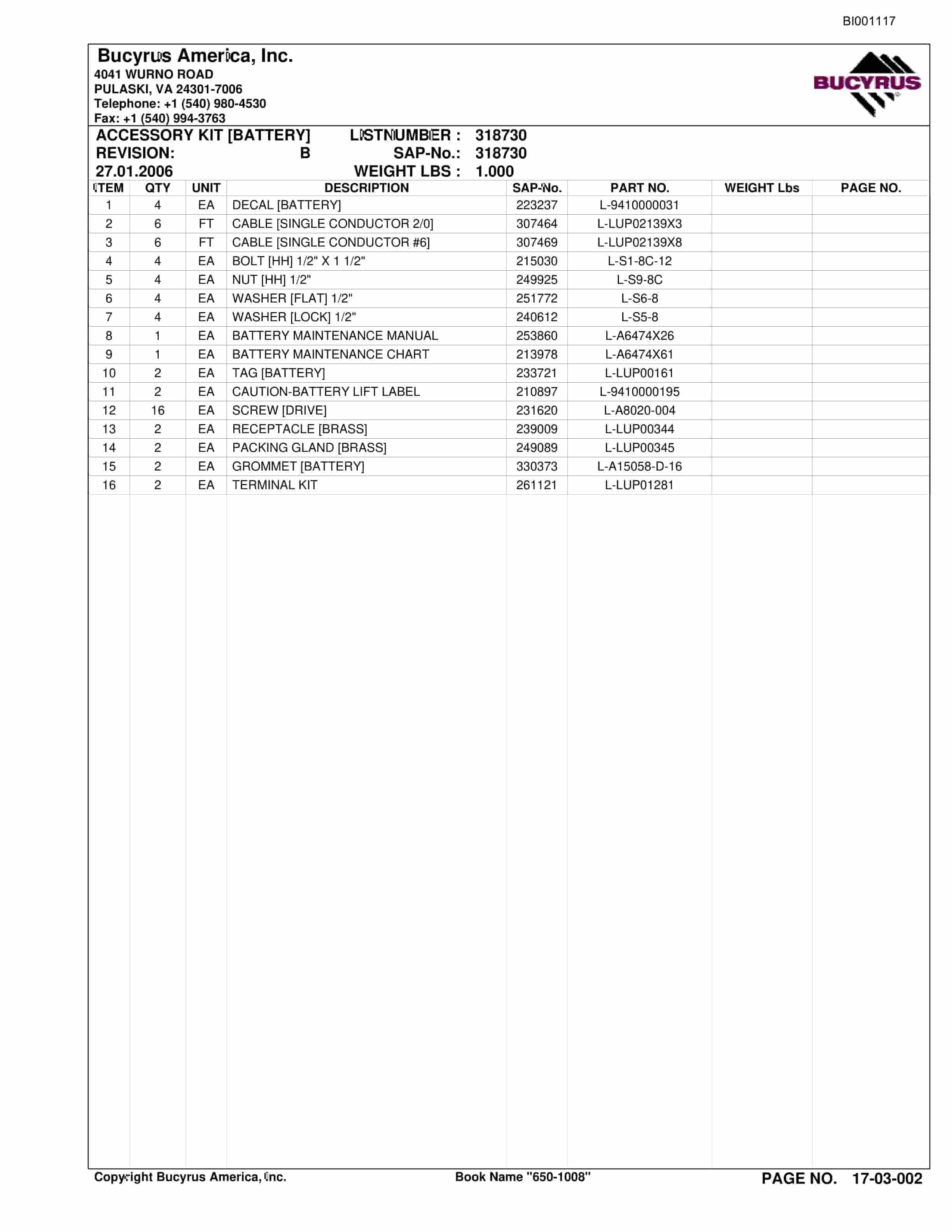 Bucyrus Versatrac Parts Catalog BI001117-2