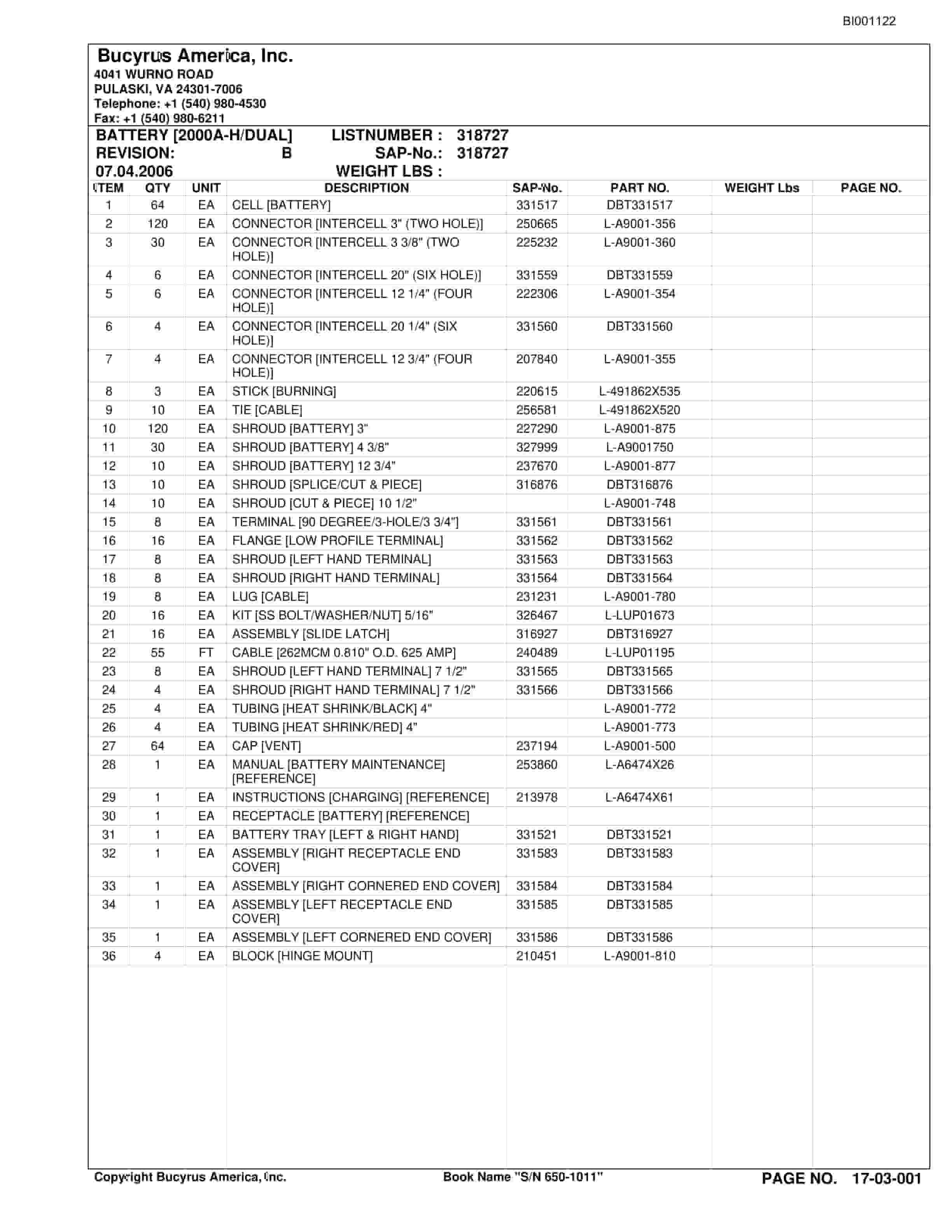 Bucyrus Versatrac Parts Catalog BI001122-2