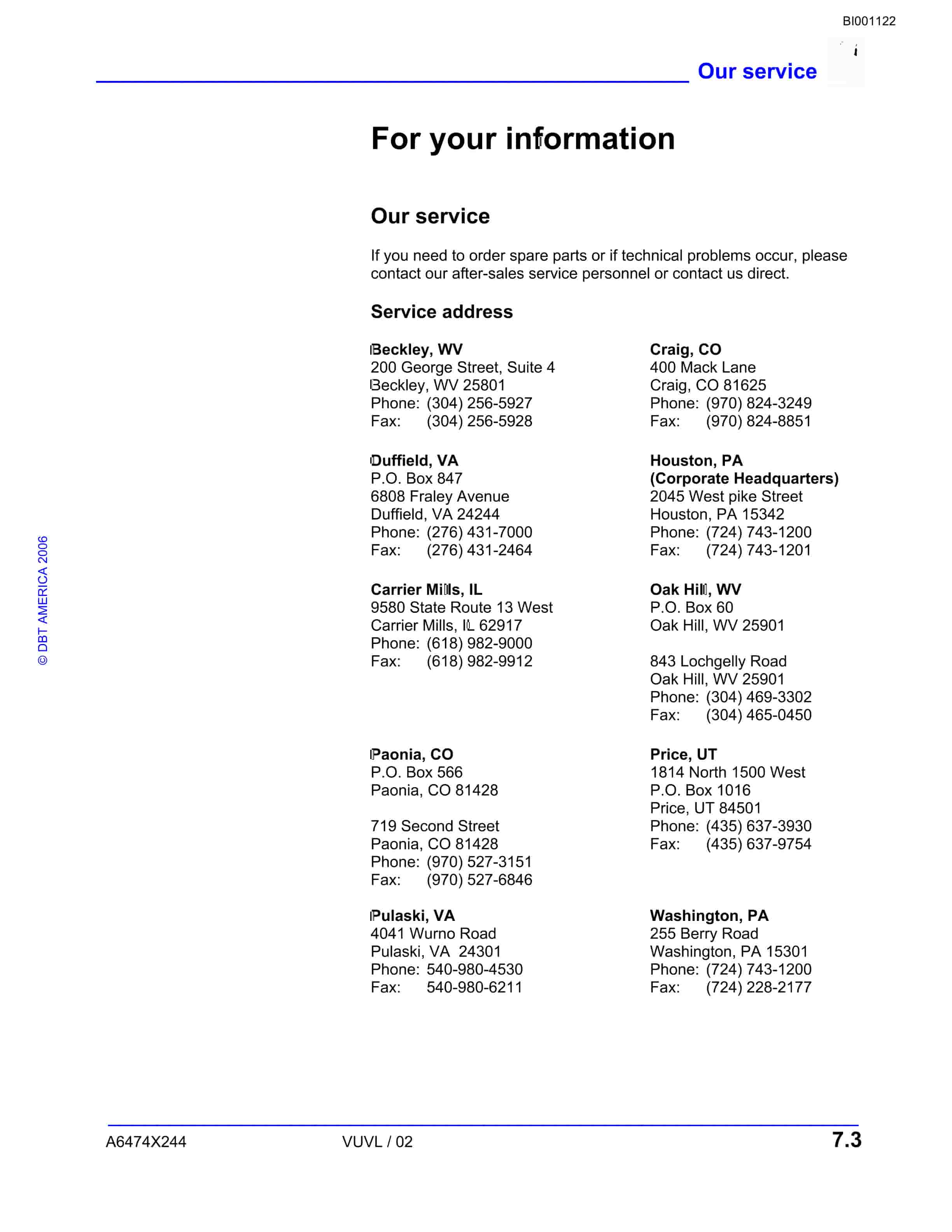 Bucyrus Versatrac Parts Catalog BI001122-5