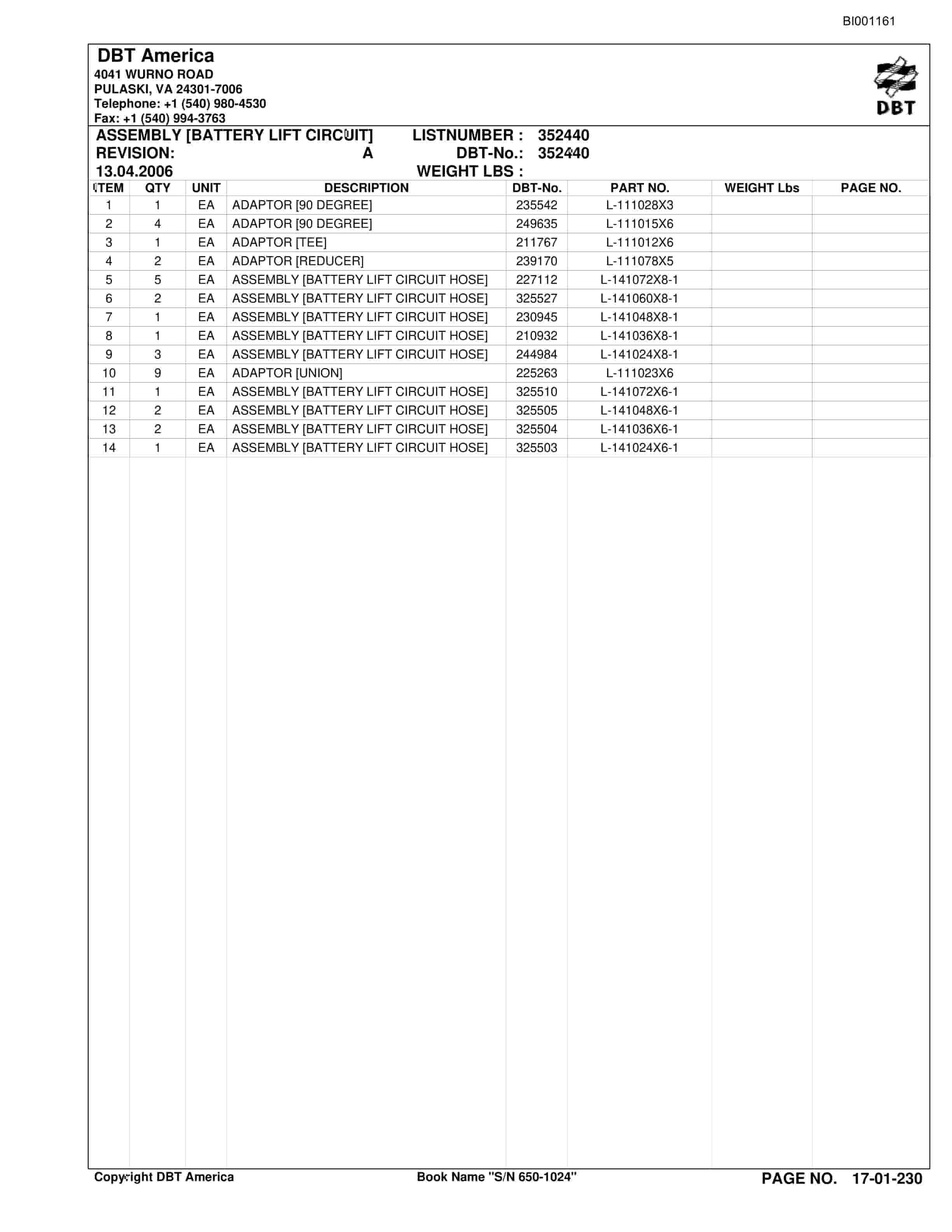 Bucyrus Versatrac Parts Catalog BI001161-4