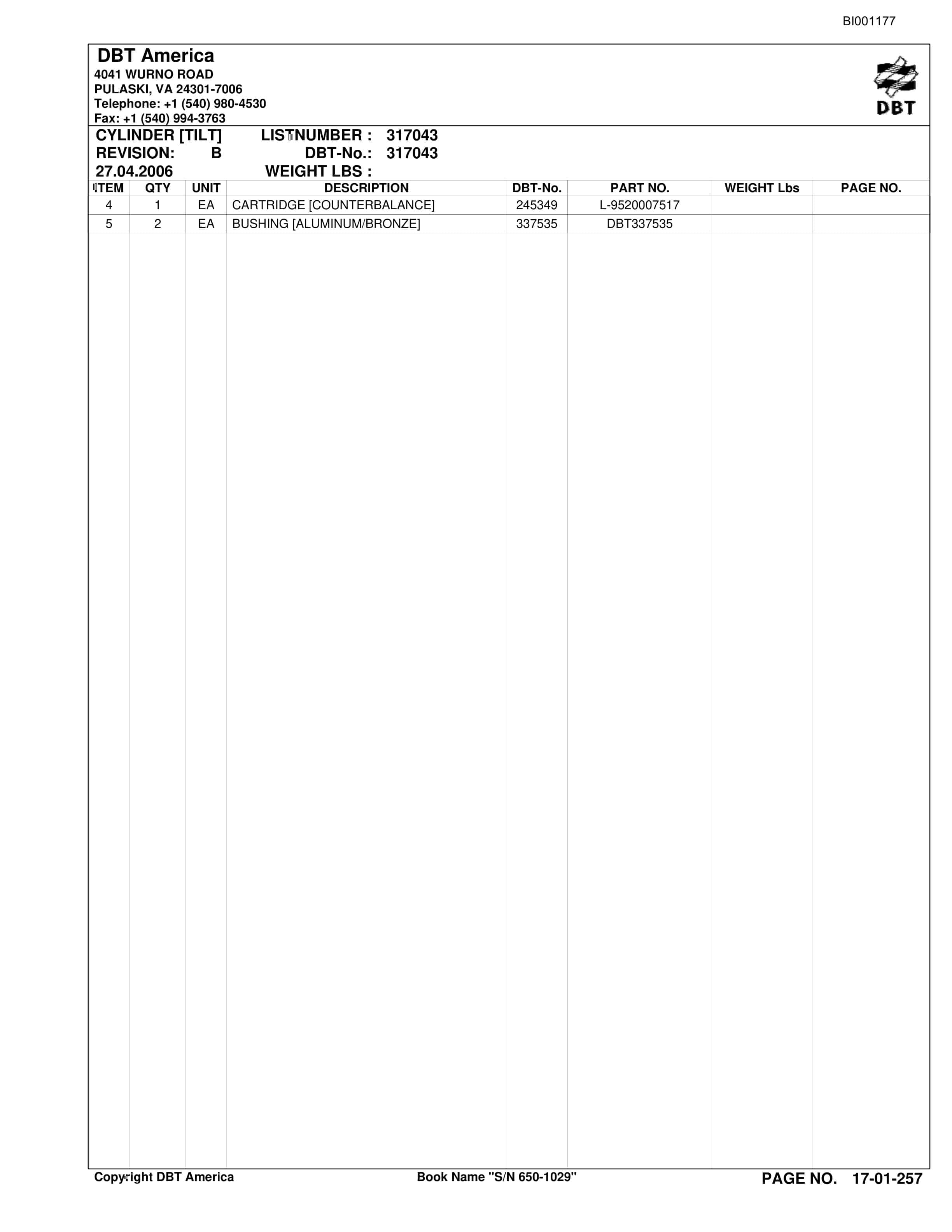 Bucyrus Versatrac Parts Catalog BI001177-5