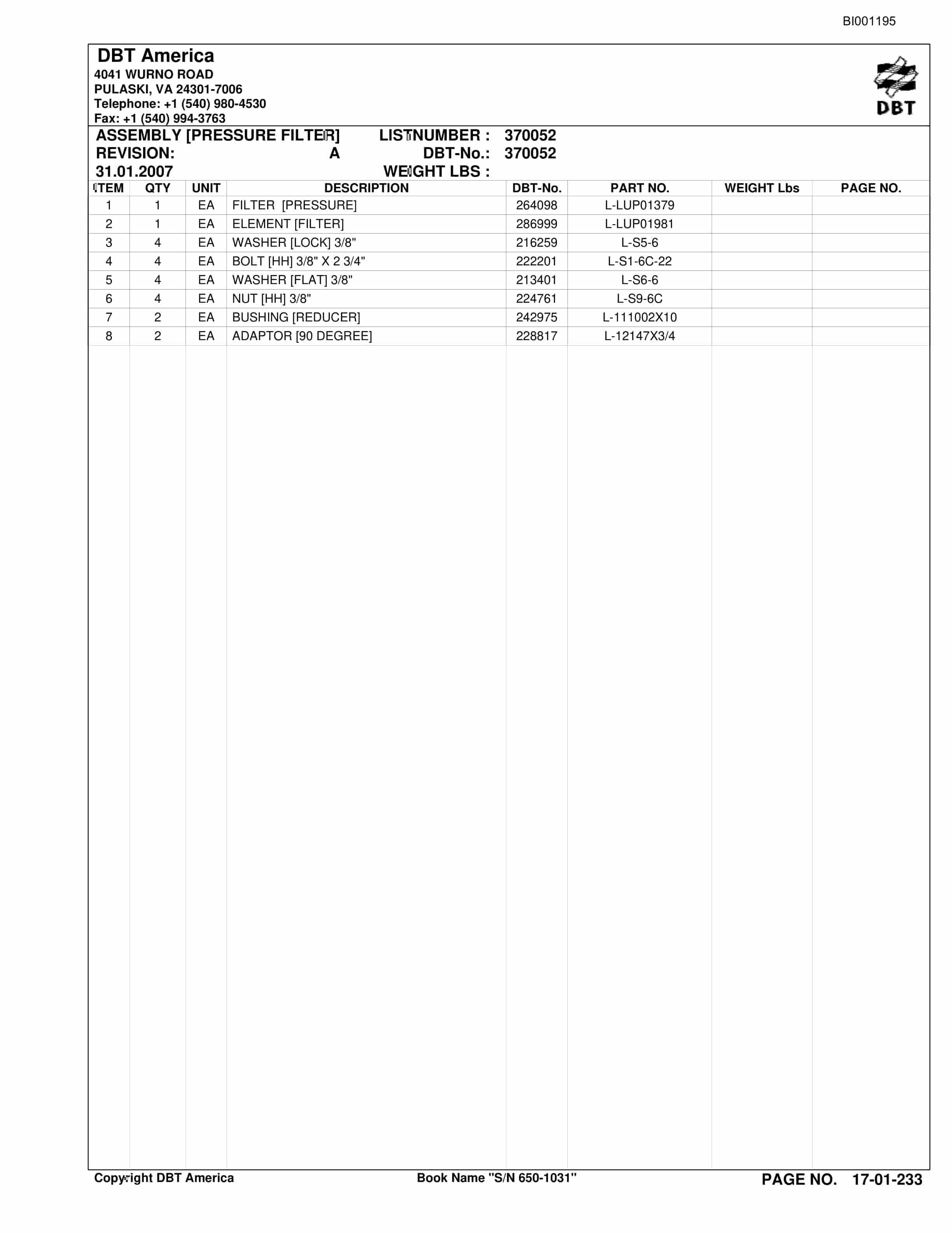 Bucyrus Versatrac Parts Catalog BI001195-3