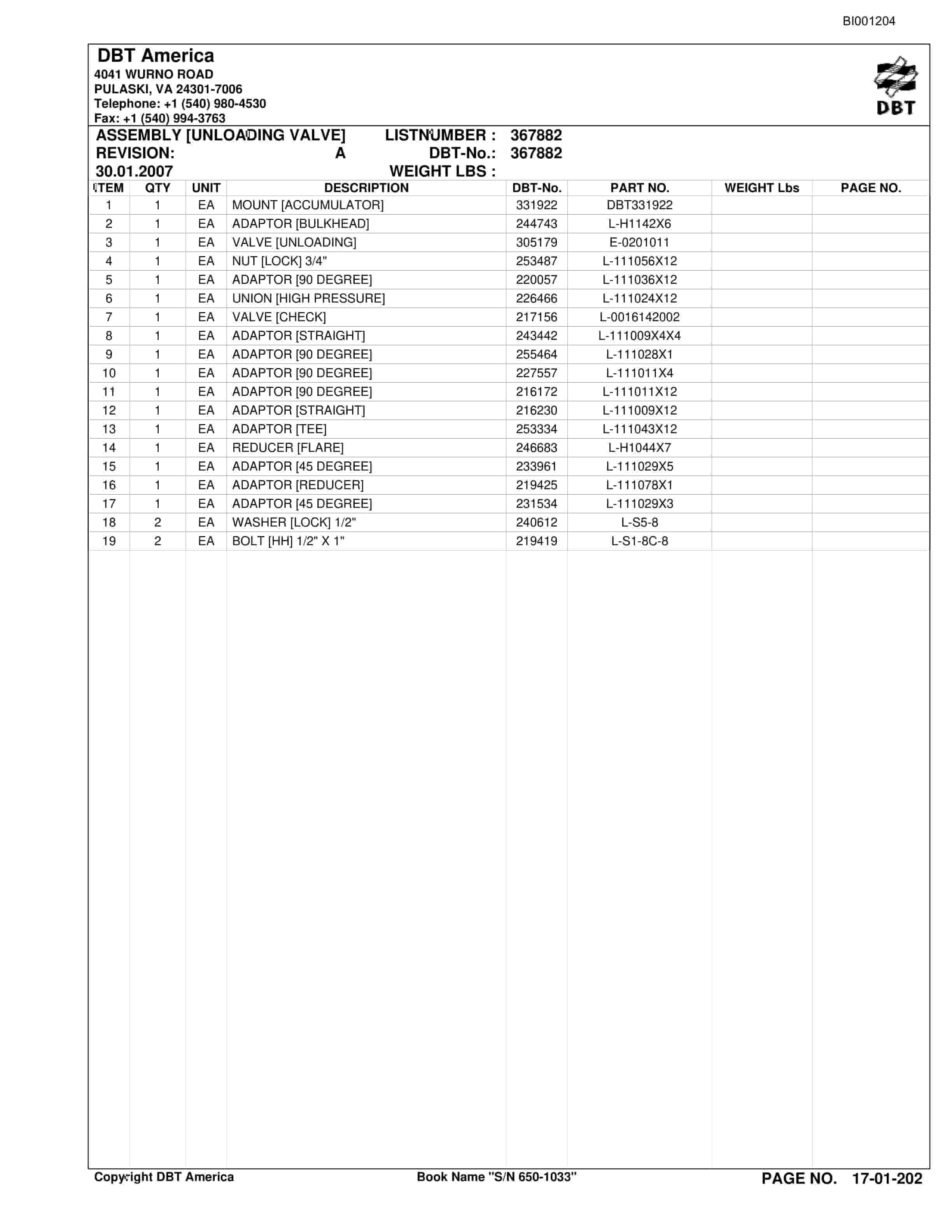 Bucyrus Versatrac Parts Catalog BI001204-2