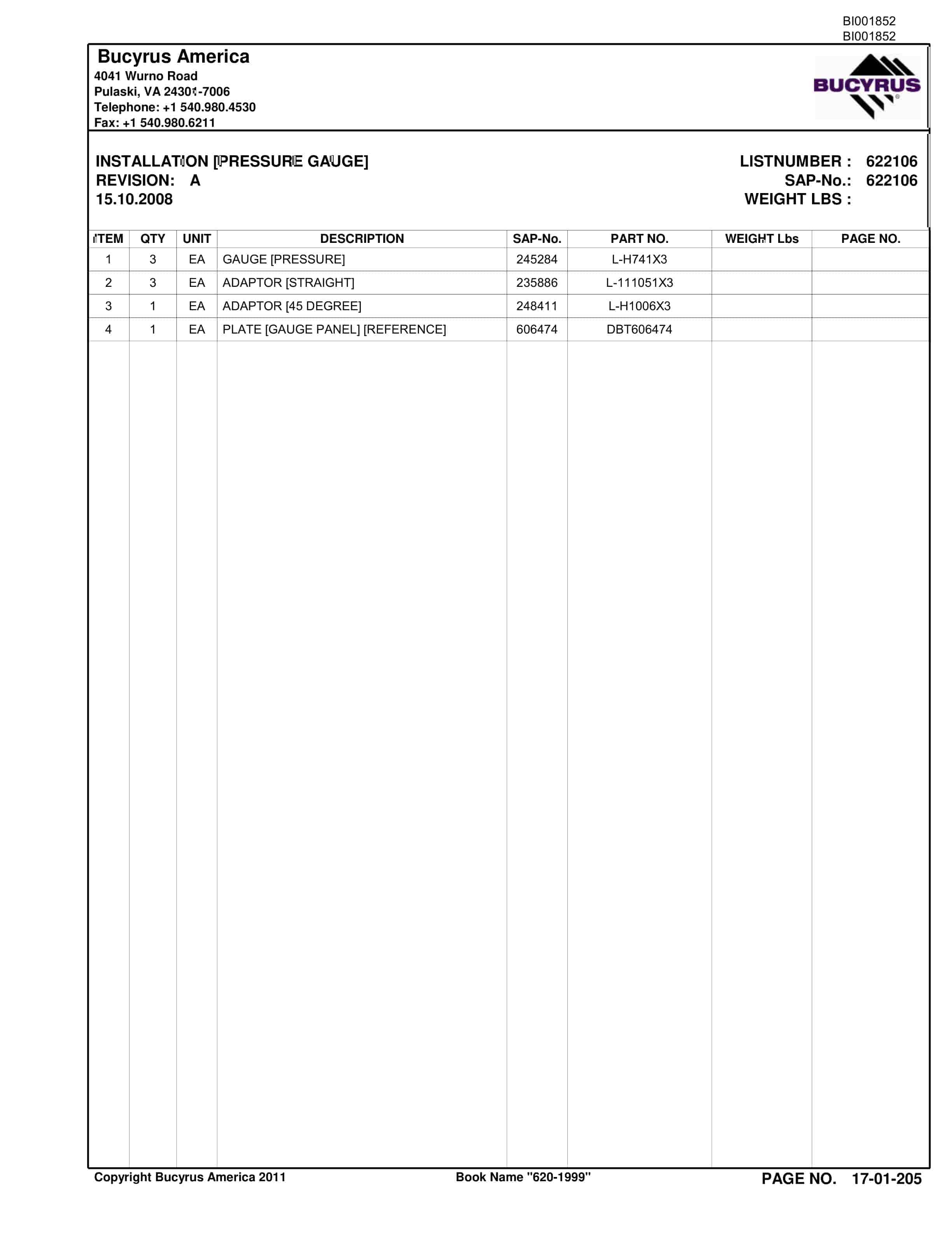 Bucyrus Versatrac Parts Catalog BI001852-3