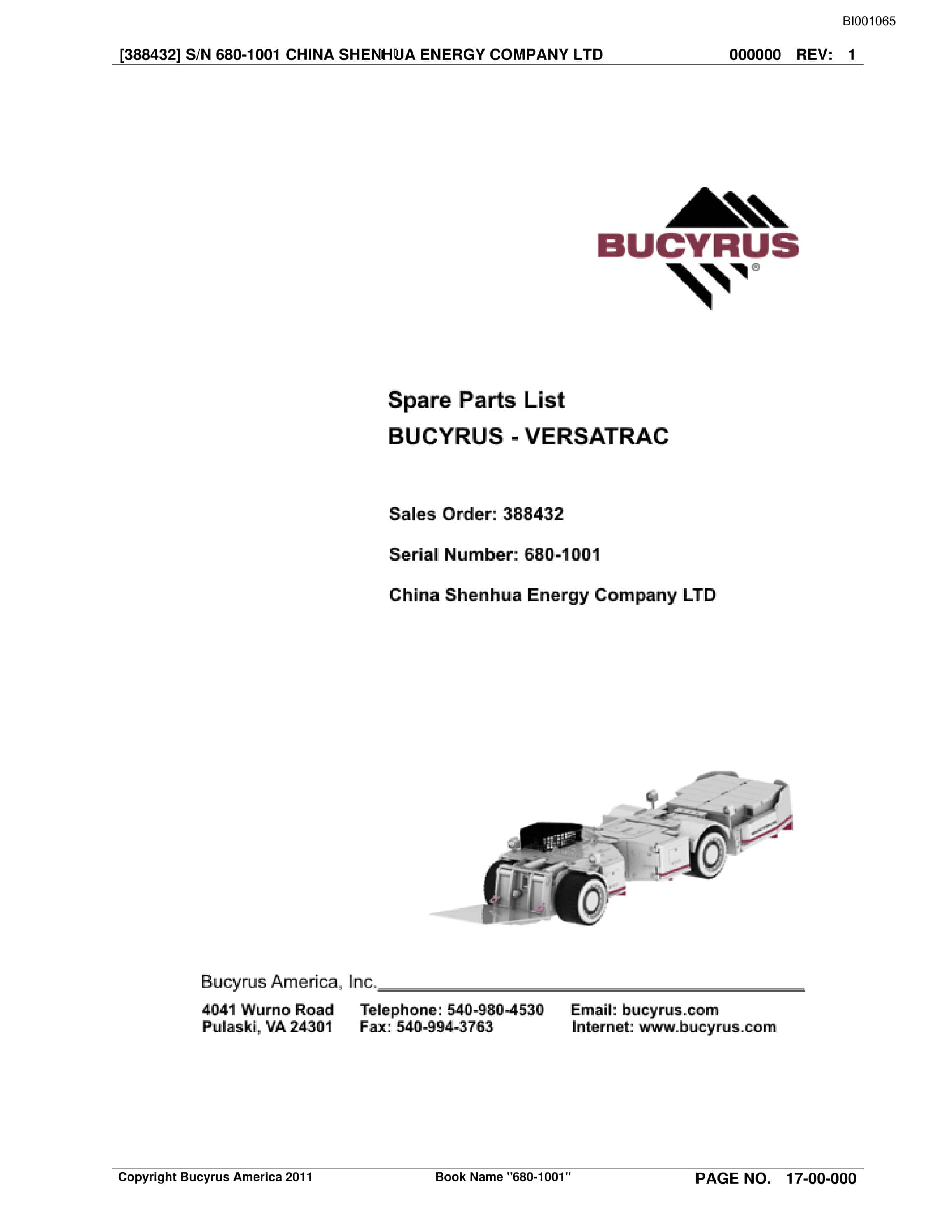 Bucyrus Versatrac Spare Parts List BI001065