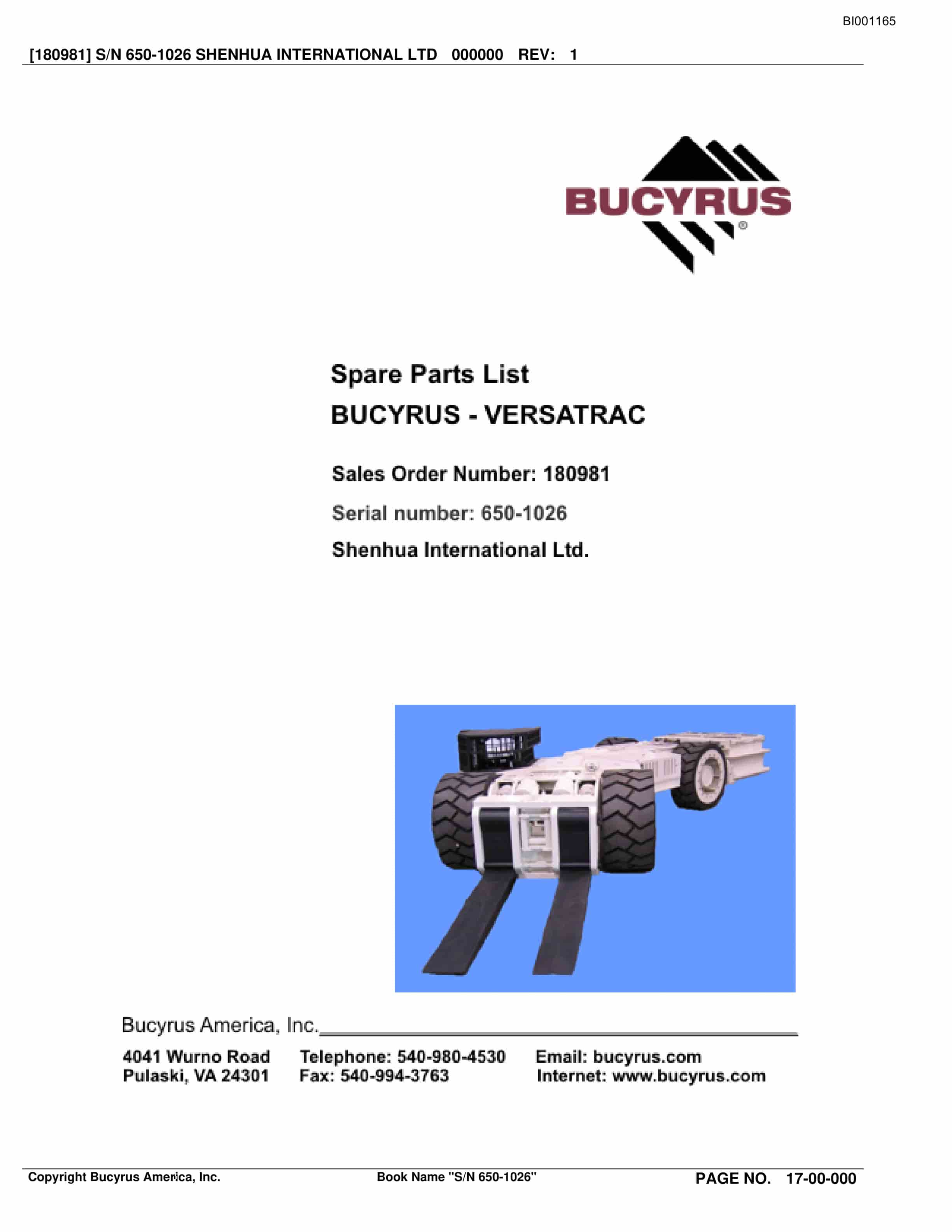 Bucyrus Versatrac Spare Parts List BI001165