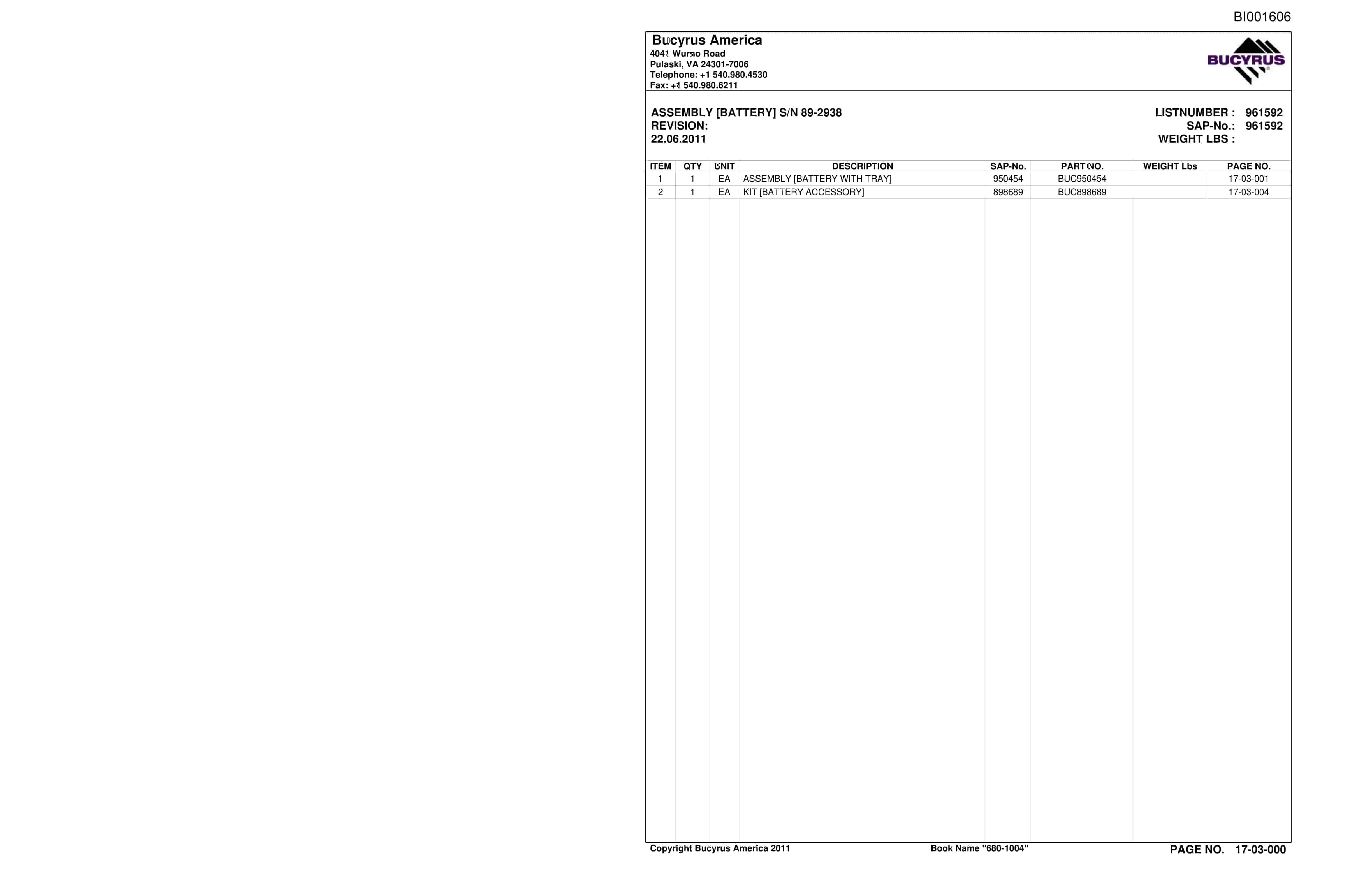 Bucyrus Versatrac Spare Parts List BI001606-4