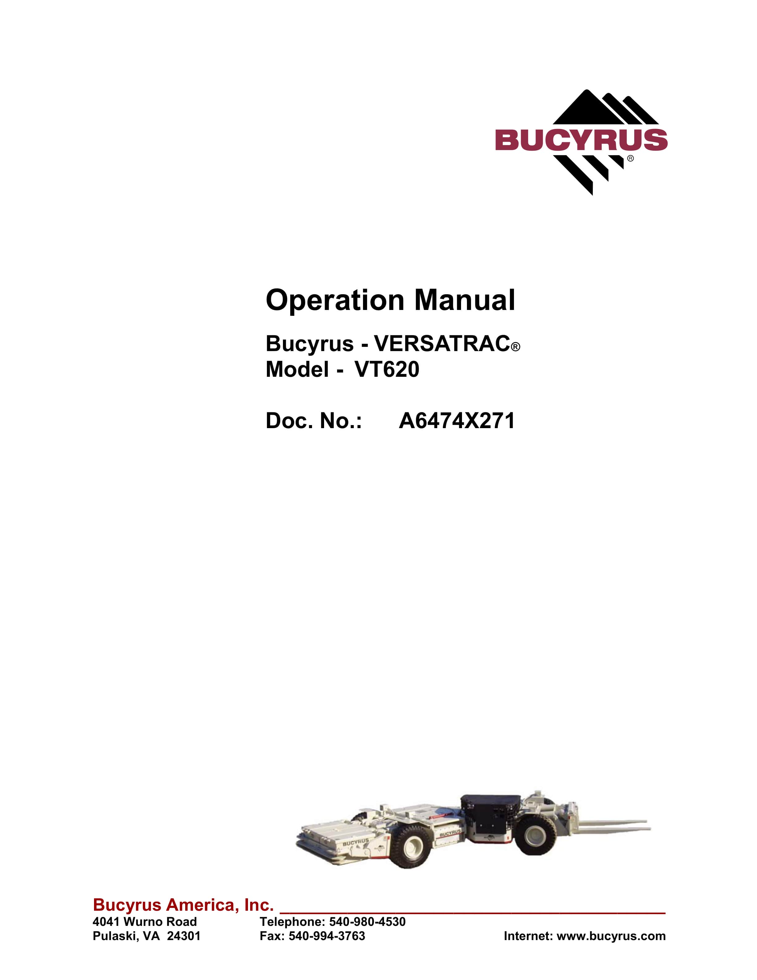 Bucyrus VT620 Versatrac Operation Manual A6474X271
