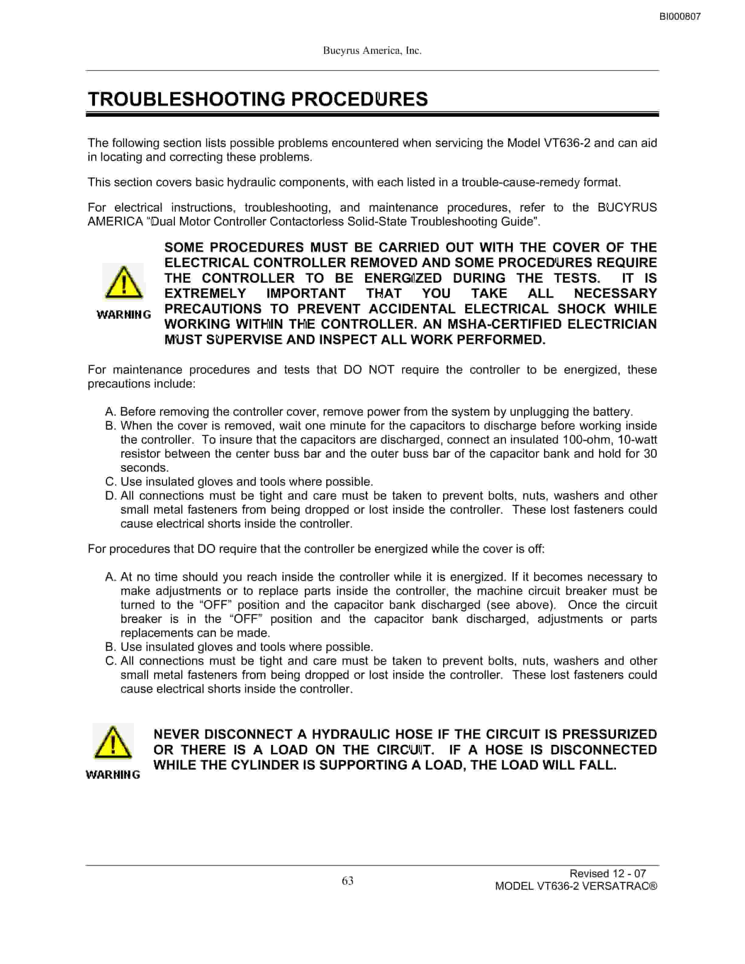 Bucyrus VT636-2 Longwall Shield Mover Operation Manual BI000807-5