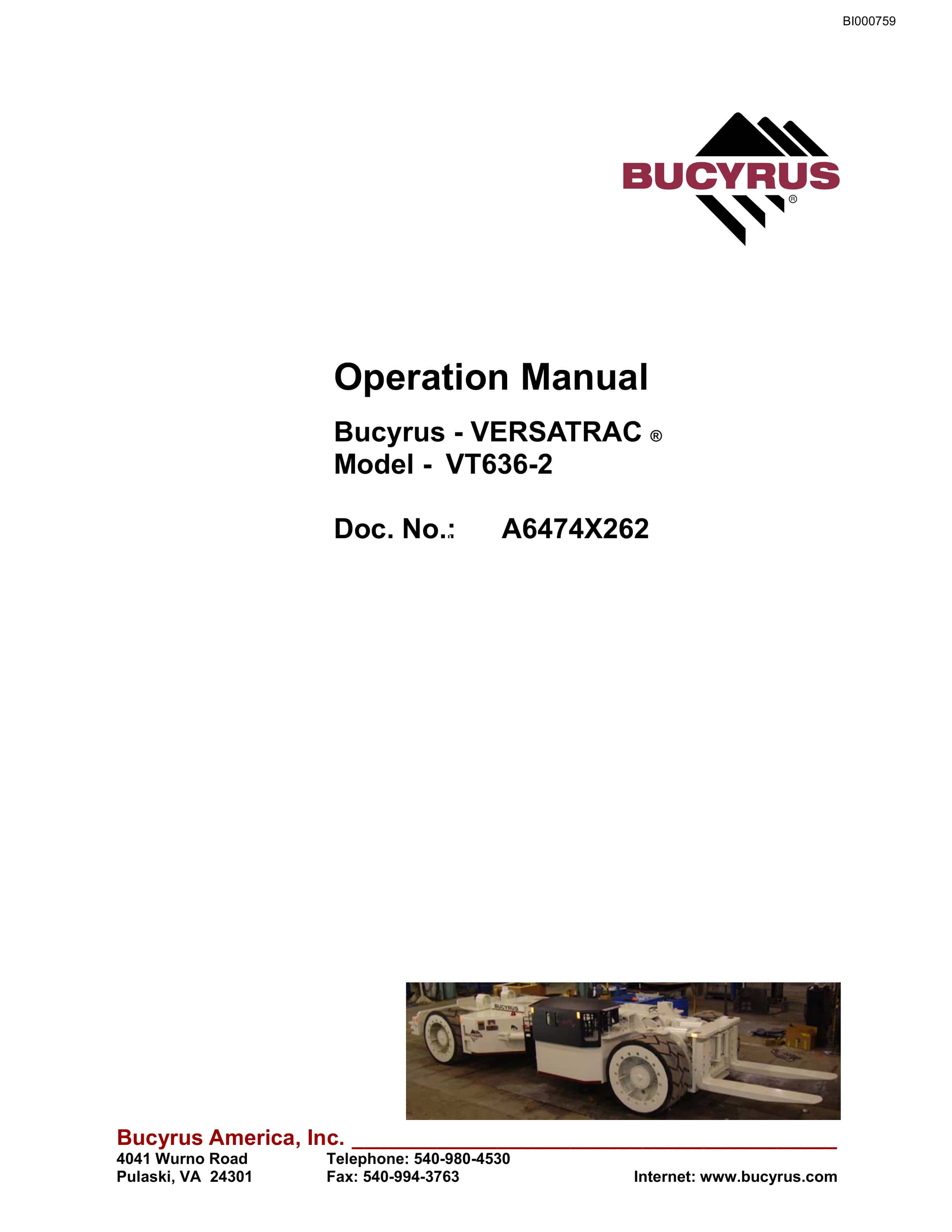 Bucyrus VT636-2 Versatrac Operation Manual BI000759