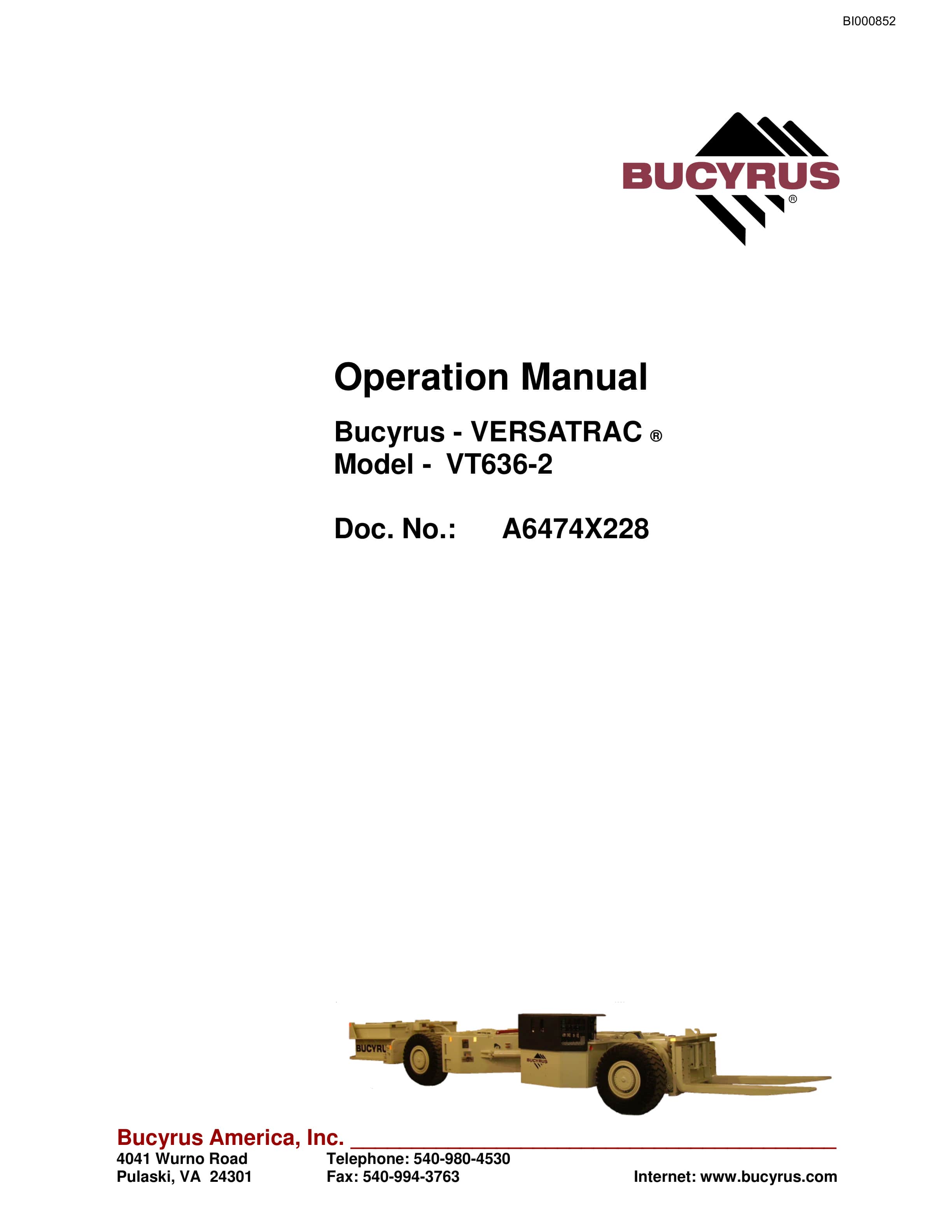 Bucyrus VT636-2 Versatrac Operation Manual BI000852