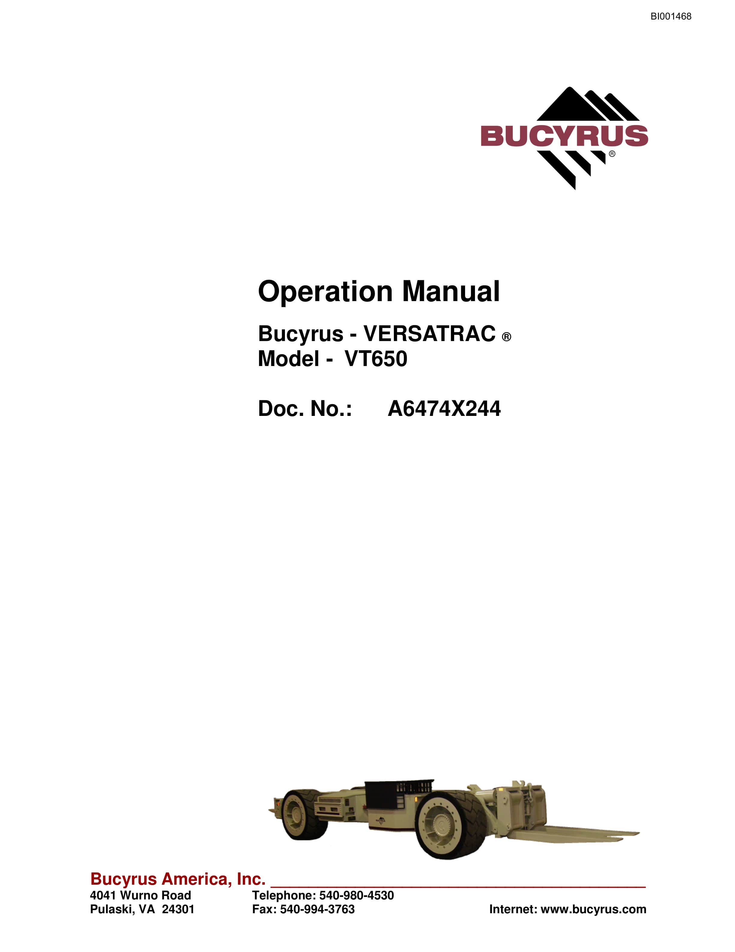Bucyrus VT650 Versatrac Operation Manual BI001468