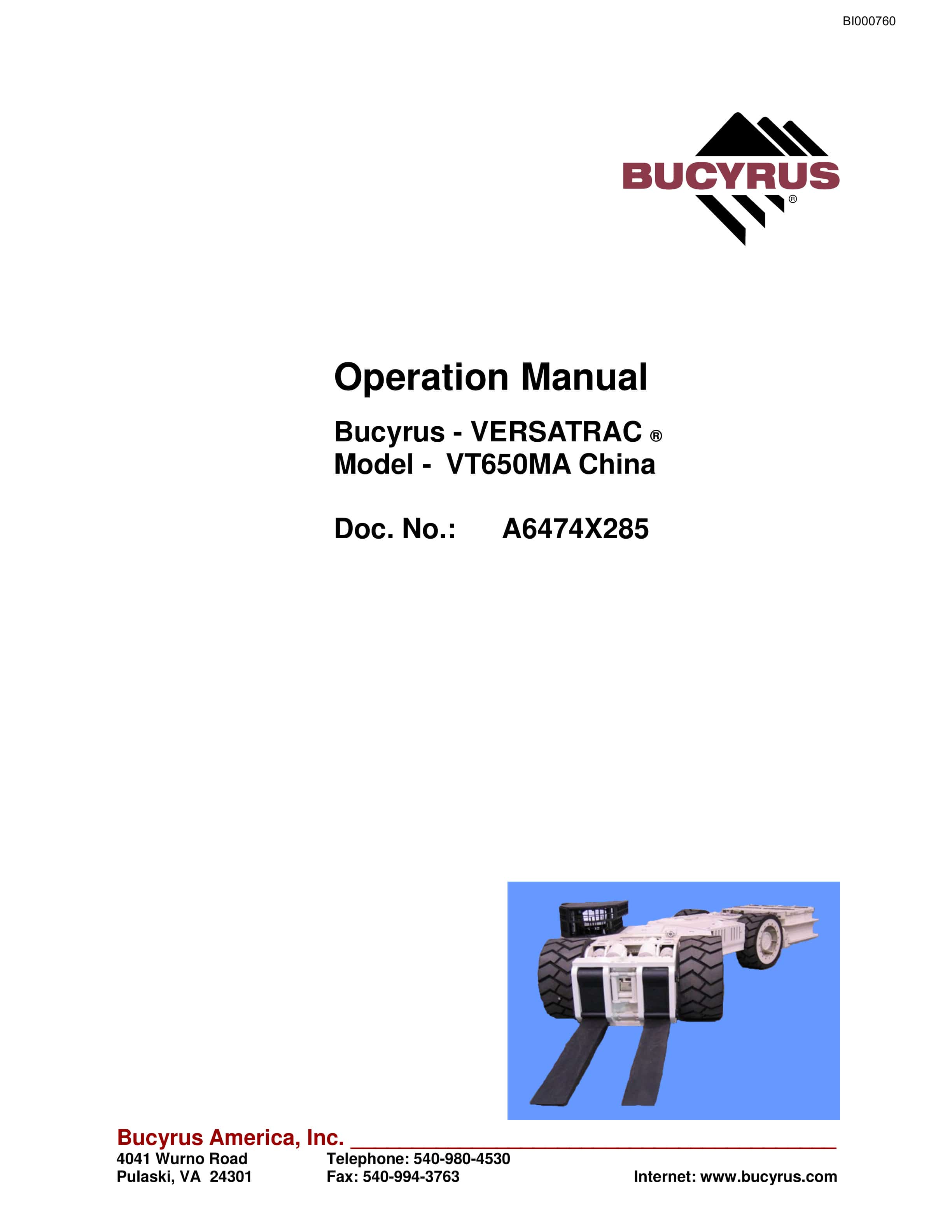 Bucyrus VT650MA China Versatrac Operation Manual BI000760