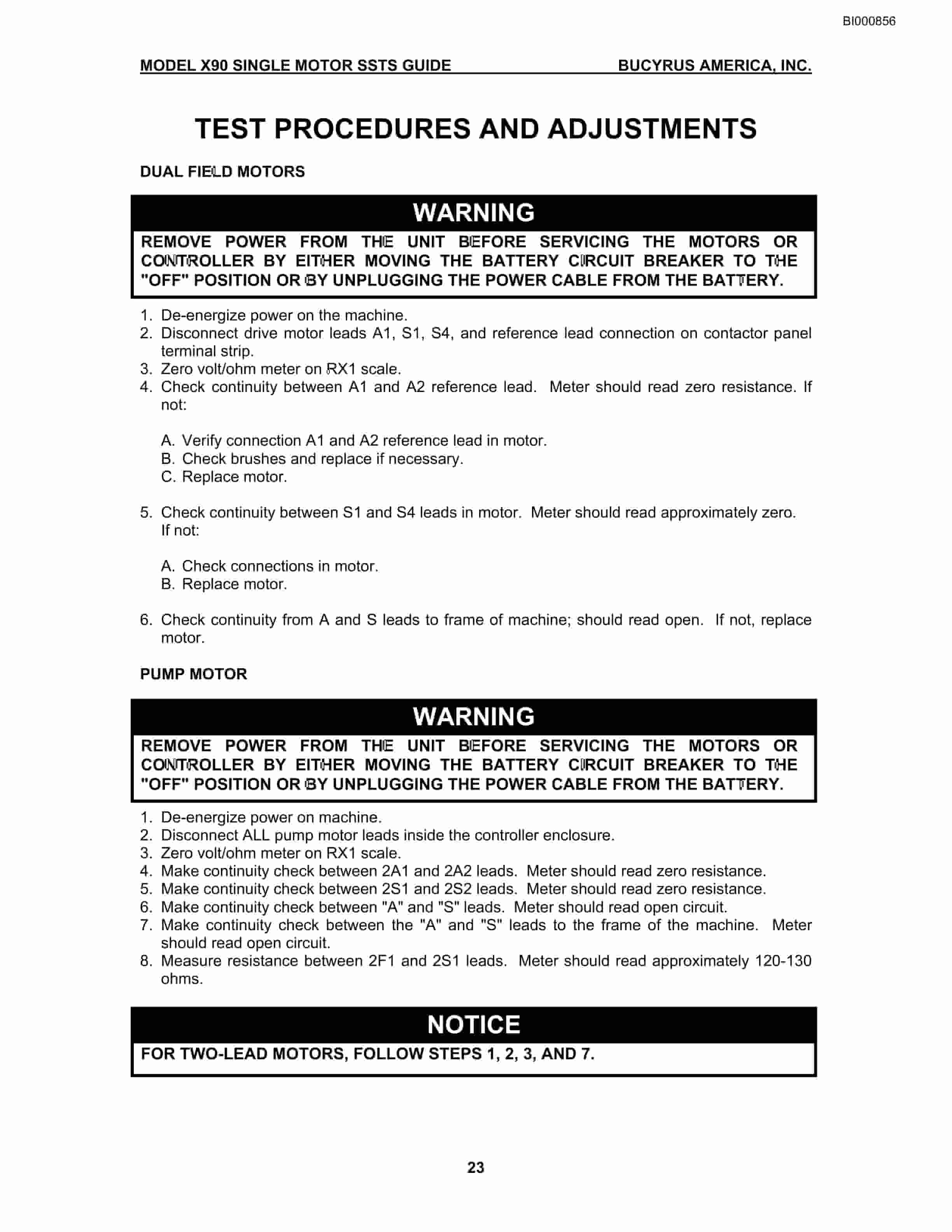 Bucyrus X90 Single Motor Vehicle Technical Manual BI000856-3