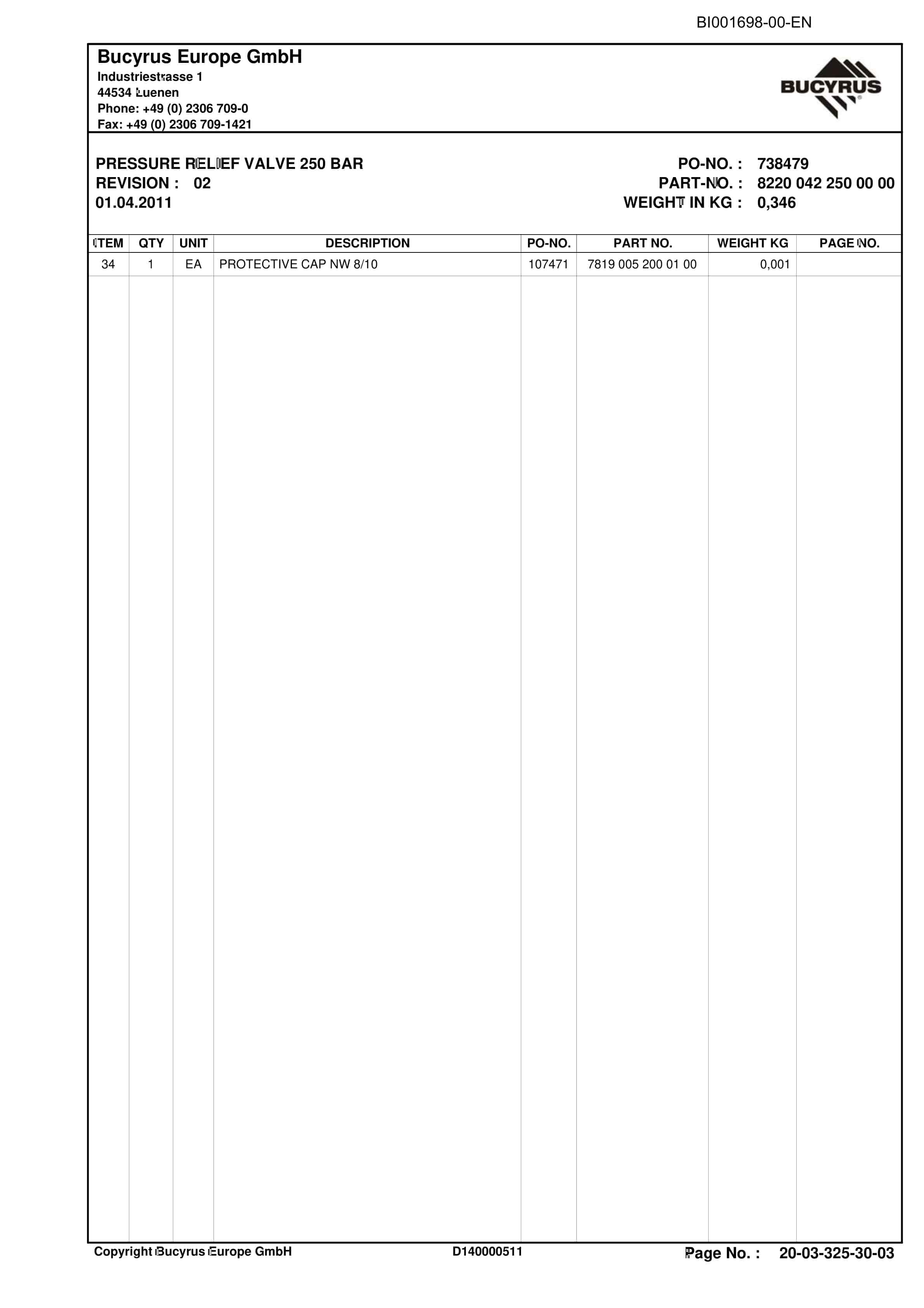 Caterpillar AFC, BSL Parts Manual BI001698-00-EN-2