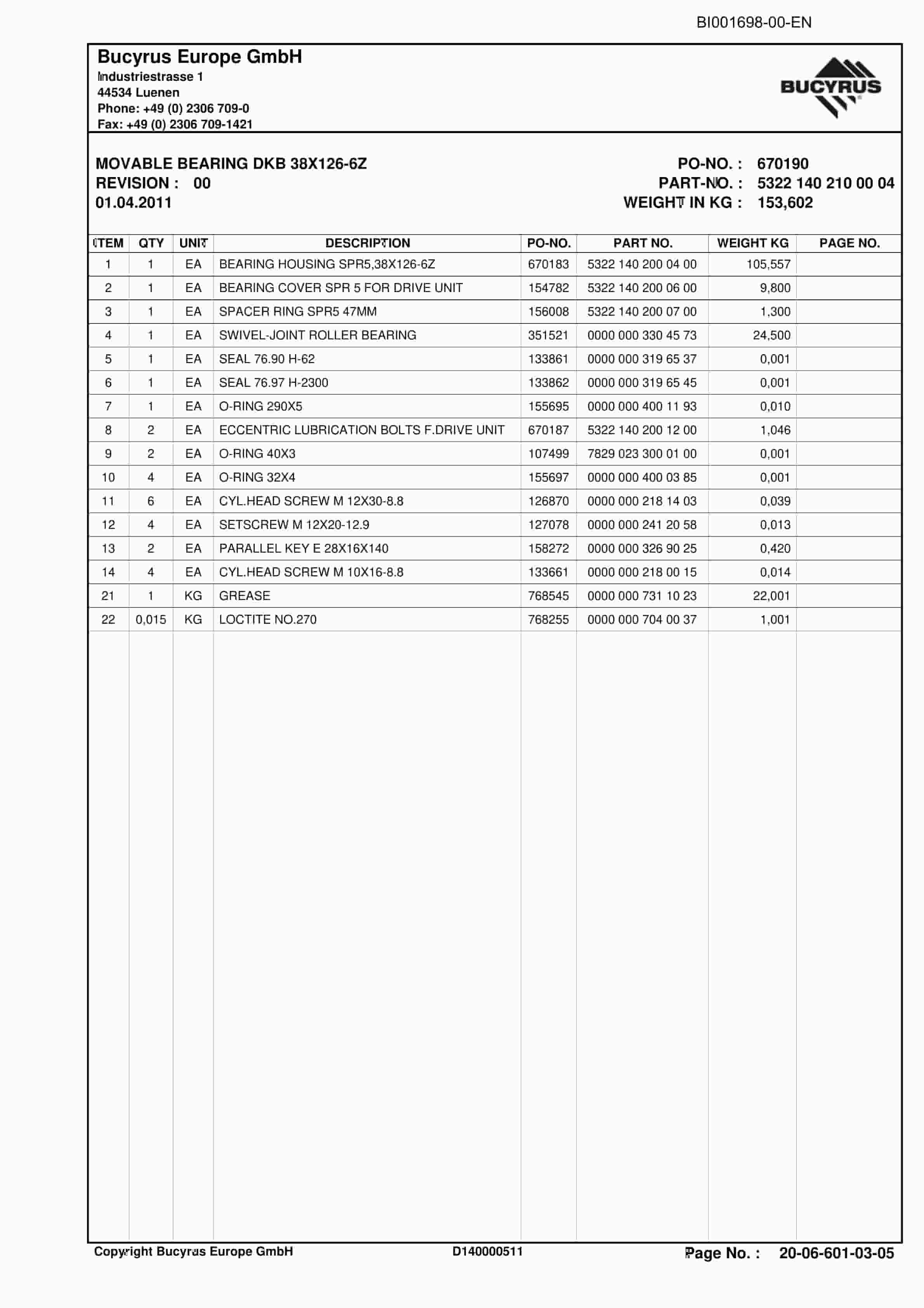 Caterpillar AFC, BSL Parts Manual BI001698-00-EN-3