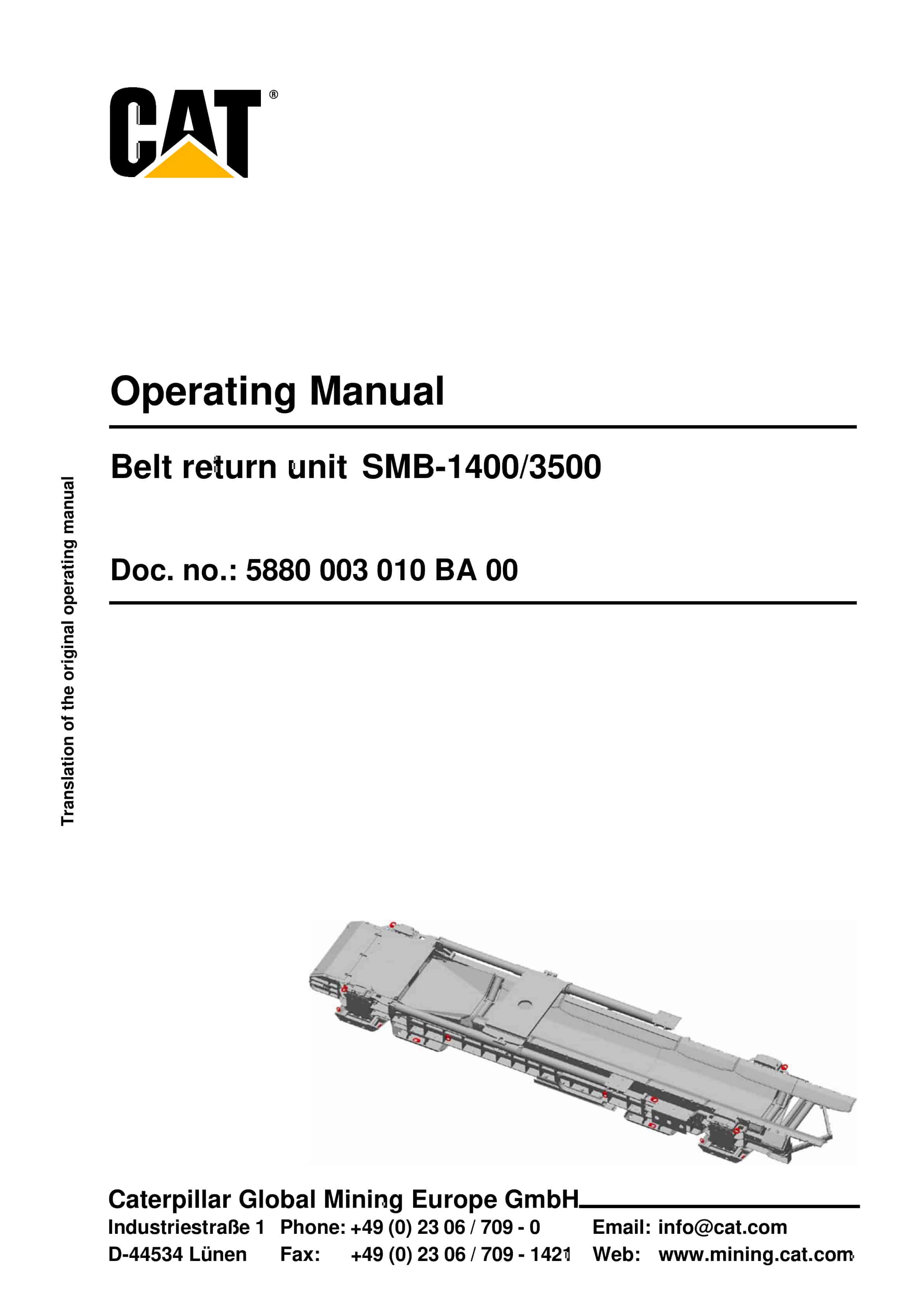 Caterpillar Belt Return Unit SMB-1400-3500 Operating Manual 5880 003 010 BA 00