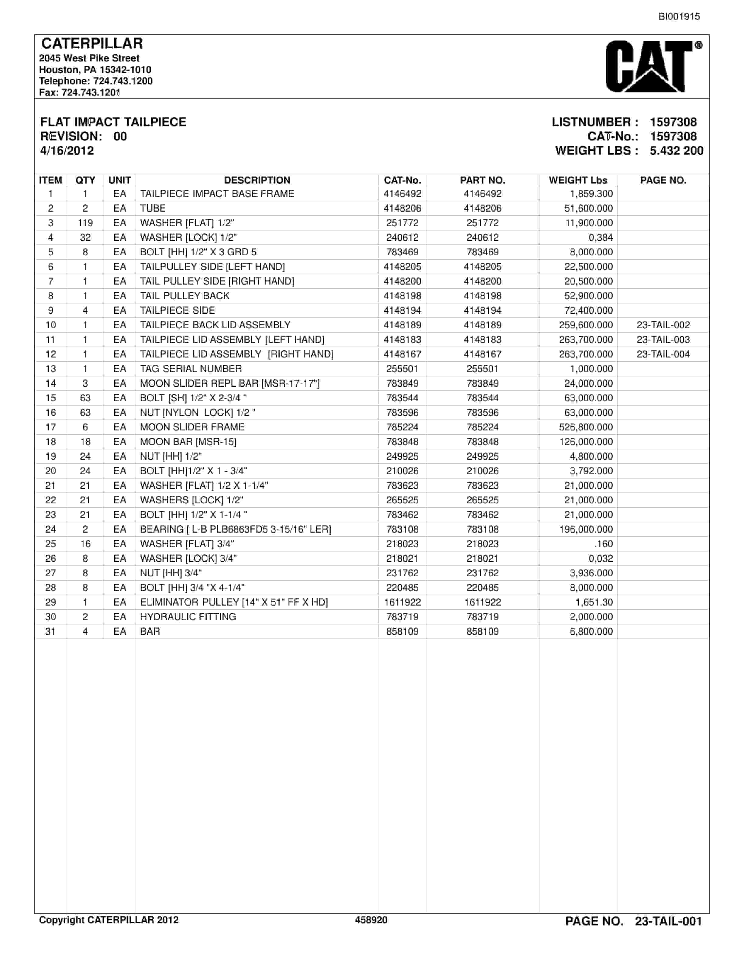 Caterpillar Belt System Parts And Service Manual BI001915-4