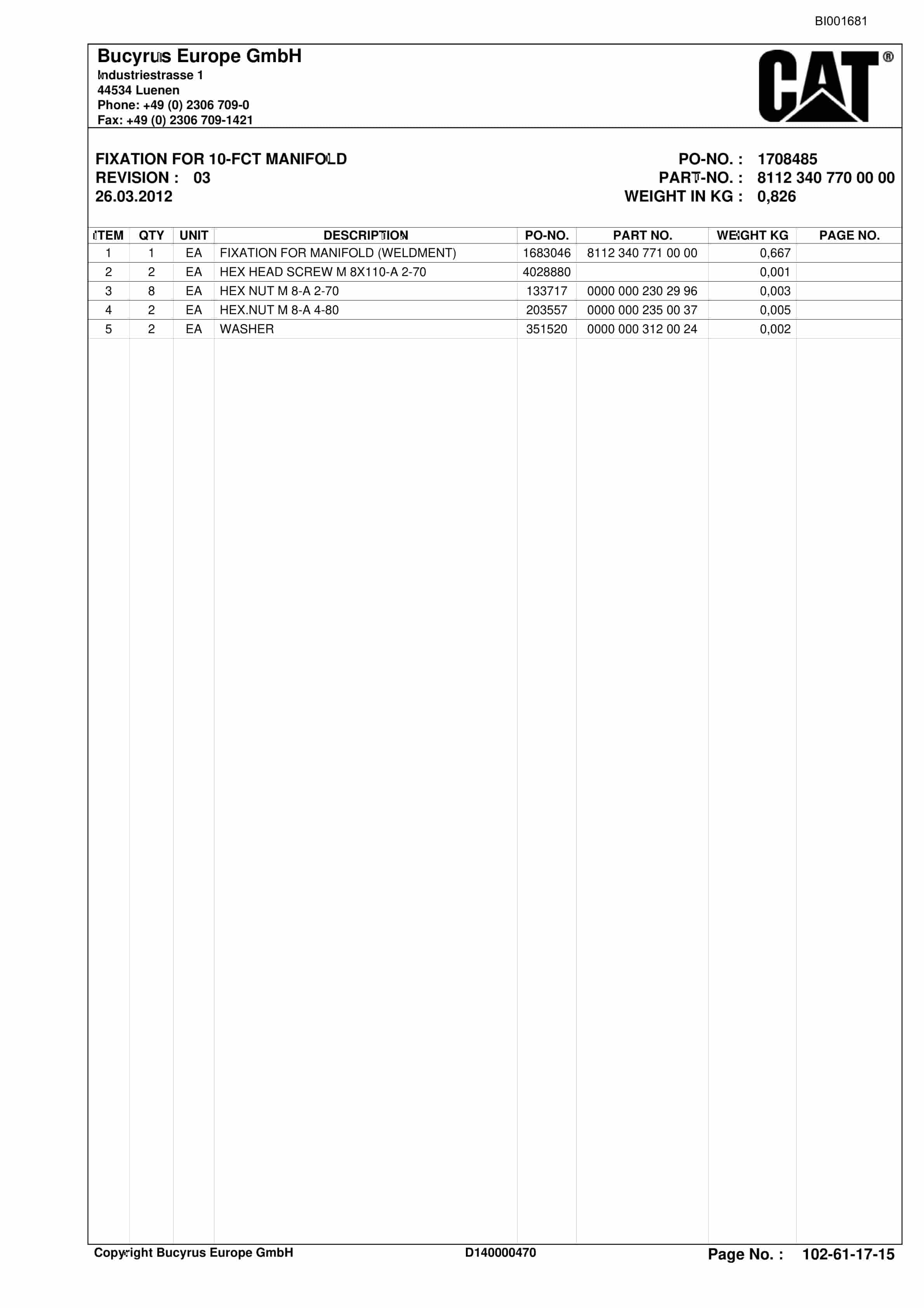 Caterpillar BMA Roof Support And Supply Parts Catalog BI001681-00-01 2 Caterpillar BMA Roof Support And Supply Parts Catalog BI001681-00-01-2