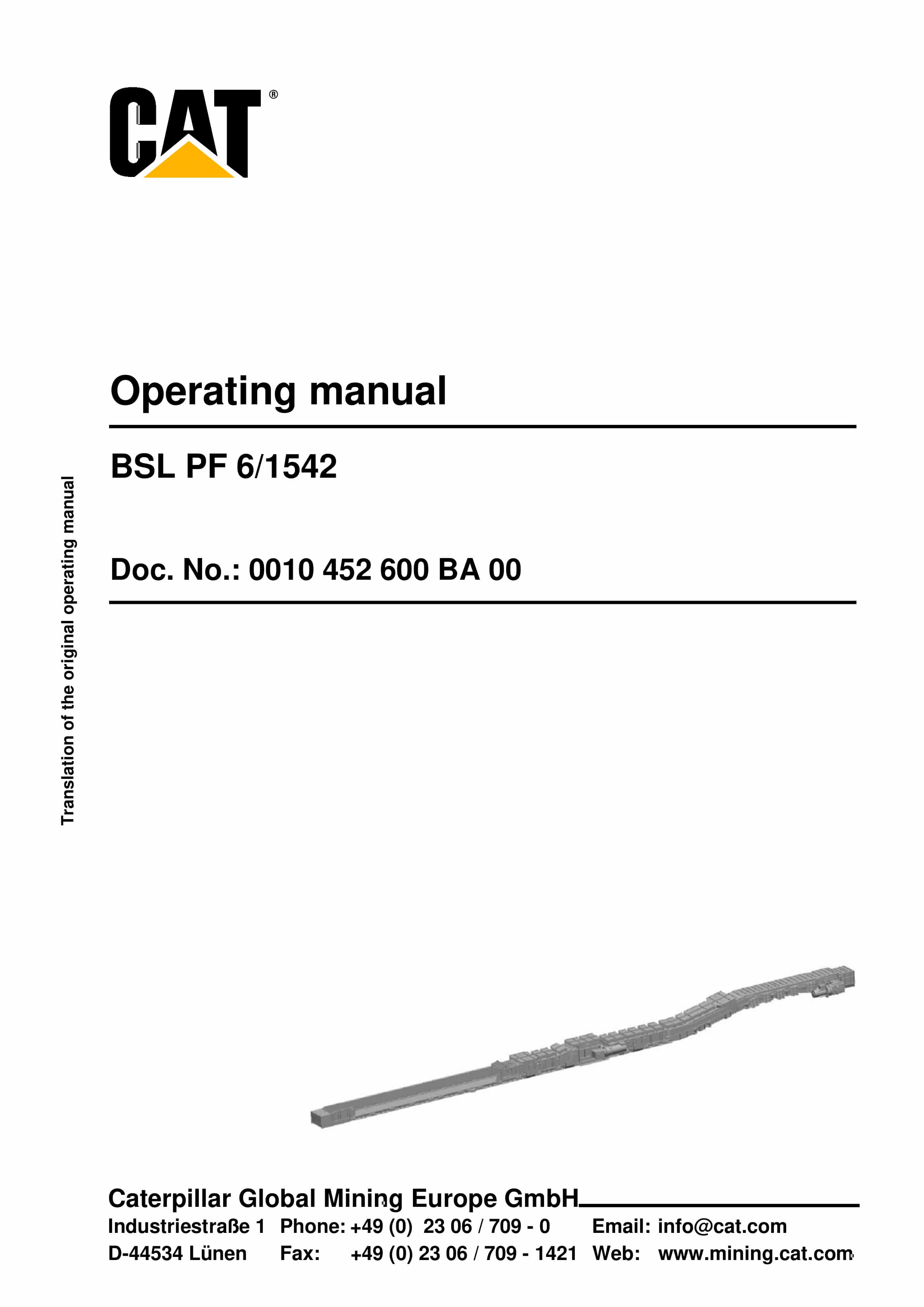 Caterpillar BSL PF 6-1542 Operating Manual 0010 452 600 BA 00