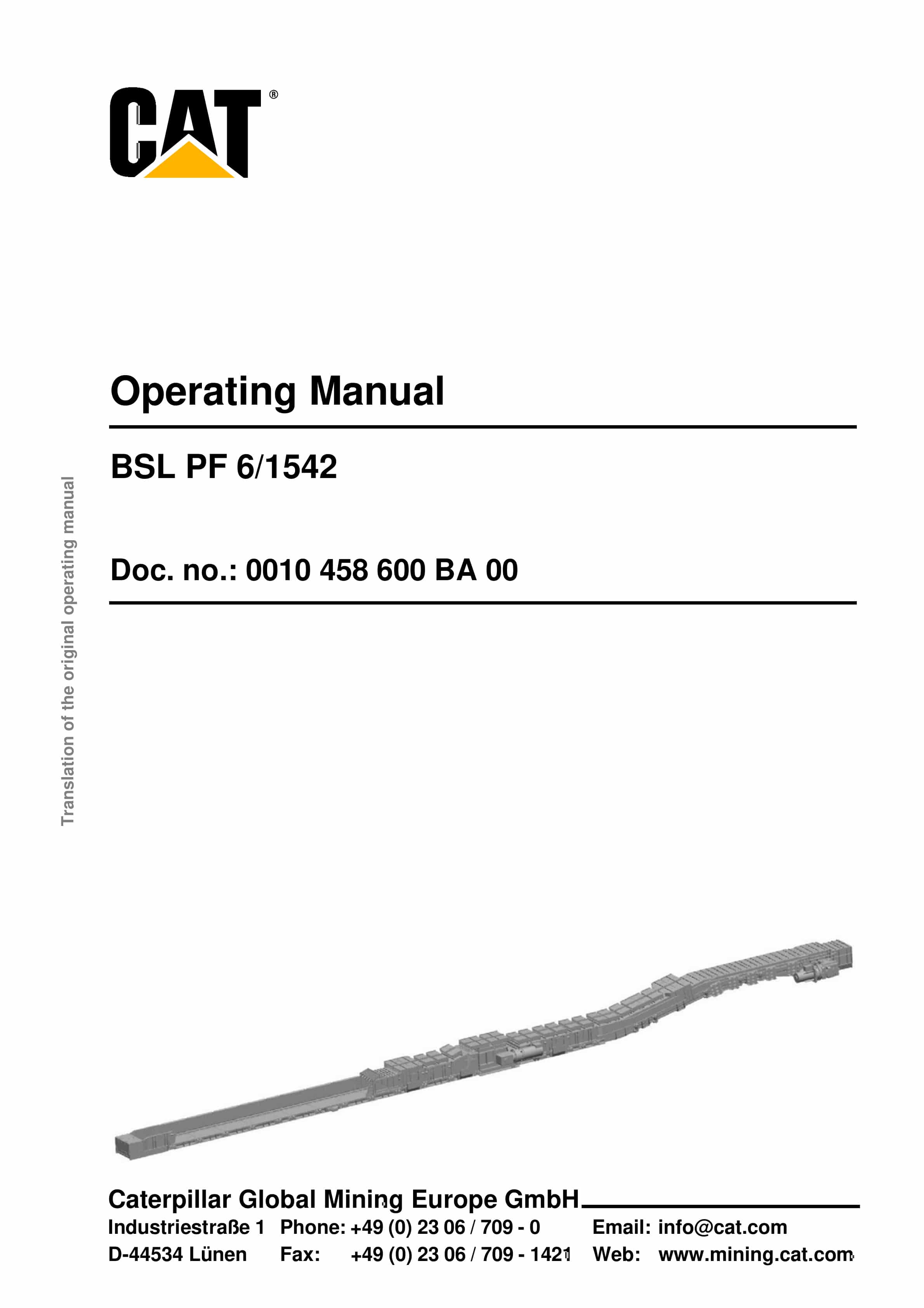 Caterpillar BSL PF 6-1542 Operating Manual 0010 458 600 BA 00