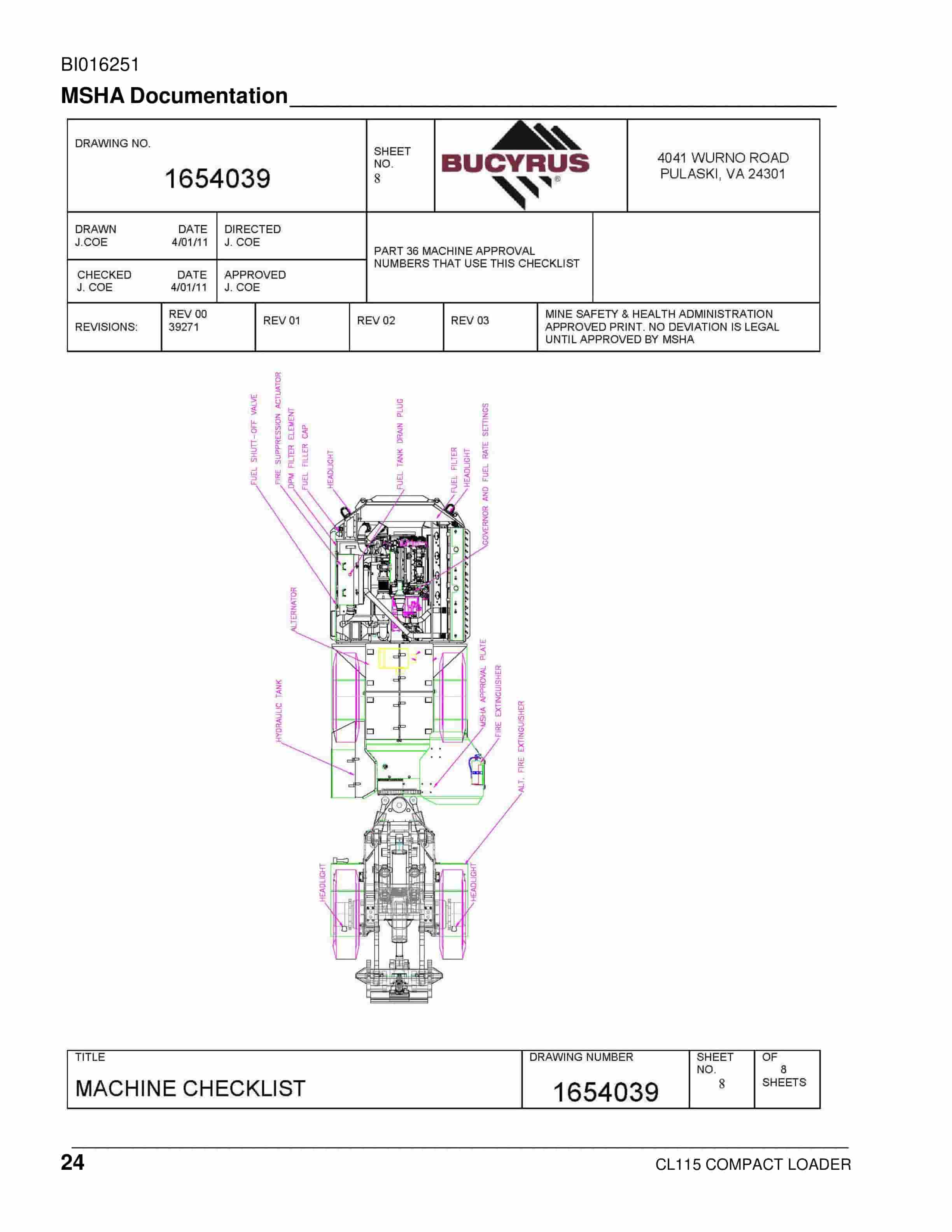 Alternative view of Caterpillar CL115 Compact Loader MSHA Documentation A6474X387