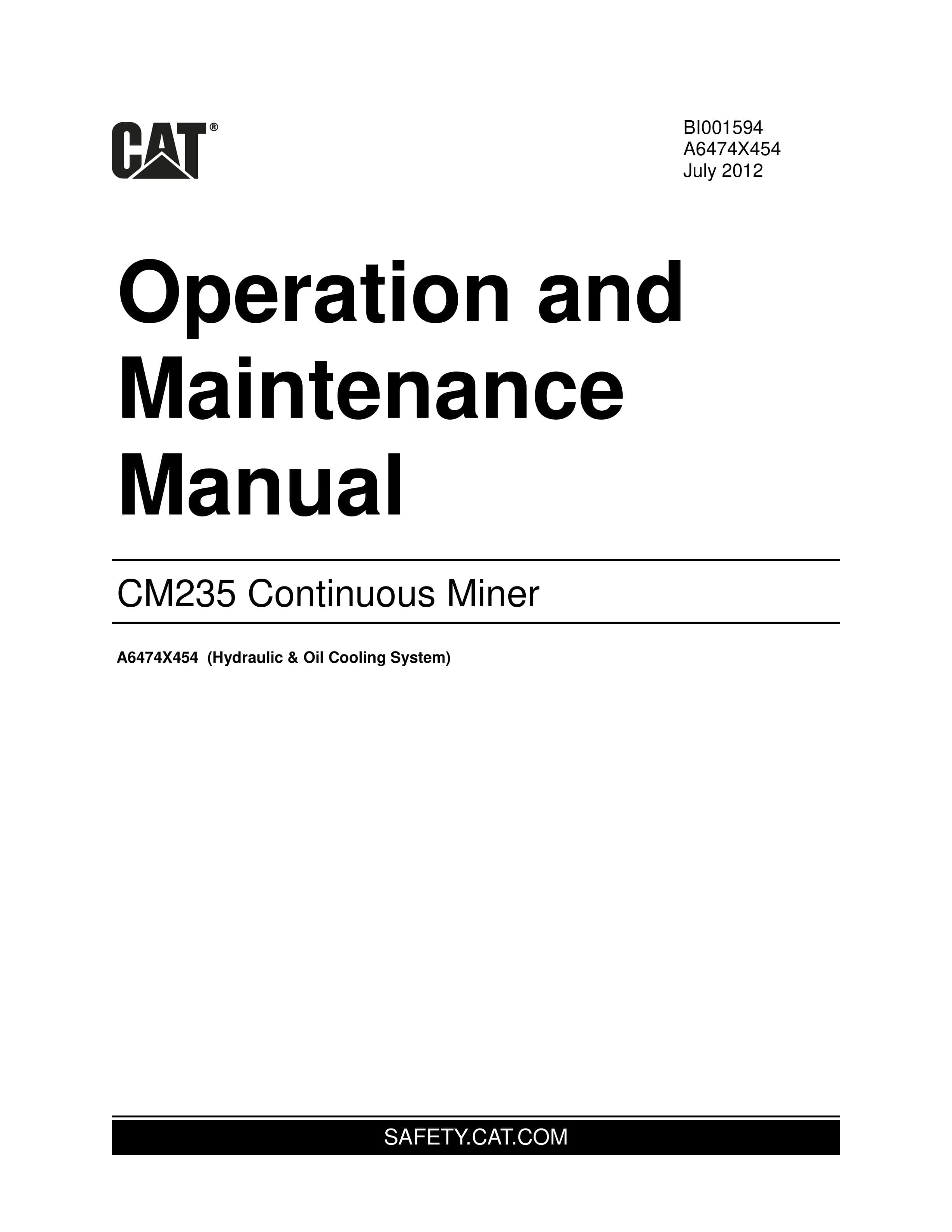 Caterpillar CM235 Continuous Miner Operation And Maintenance Manual A6474X454