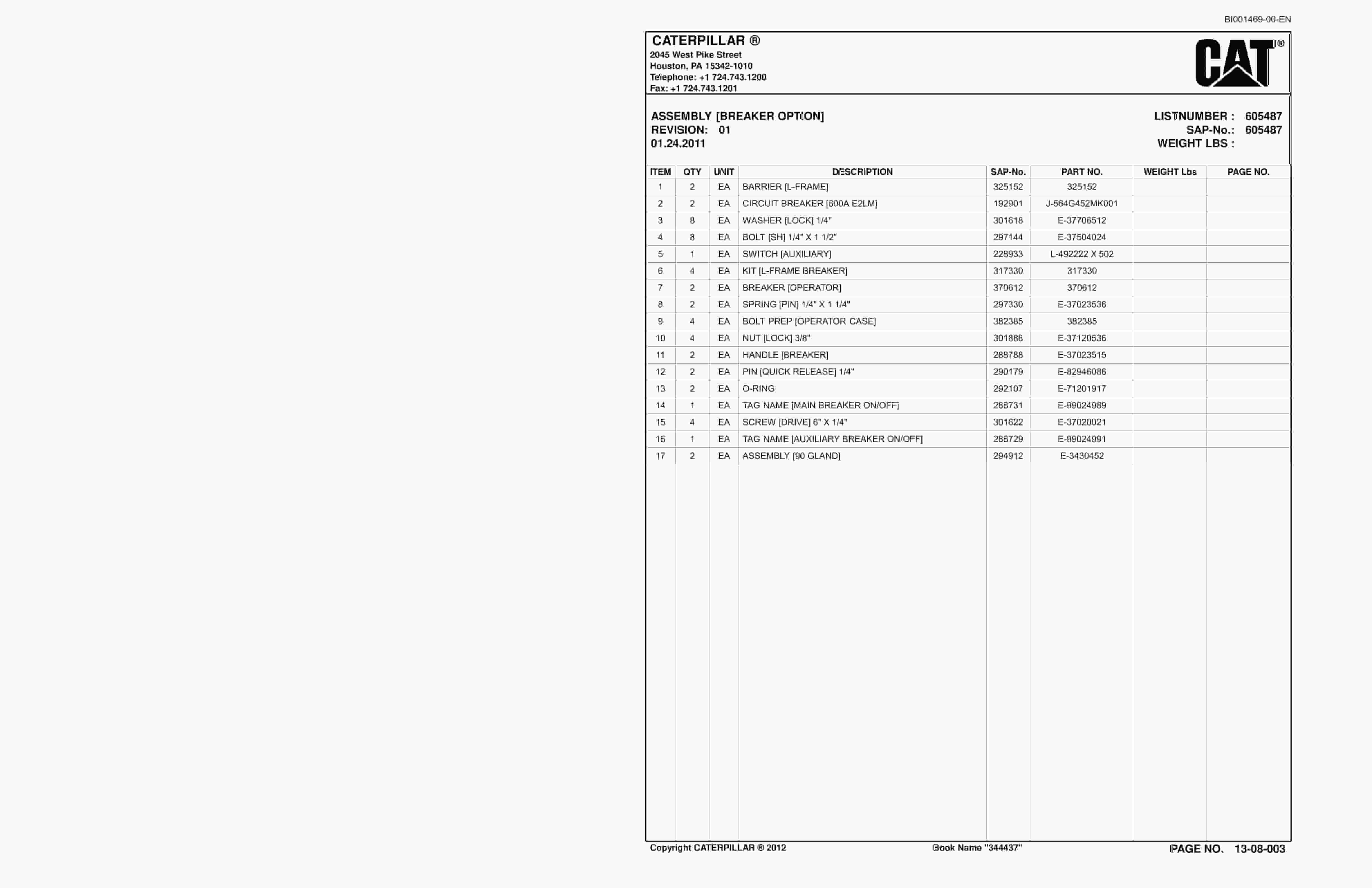 Caterpillar CM235 Continuous Miner Parts Catalog BI001469-4