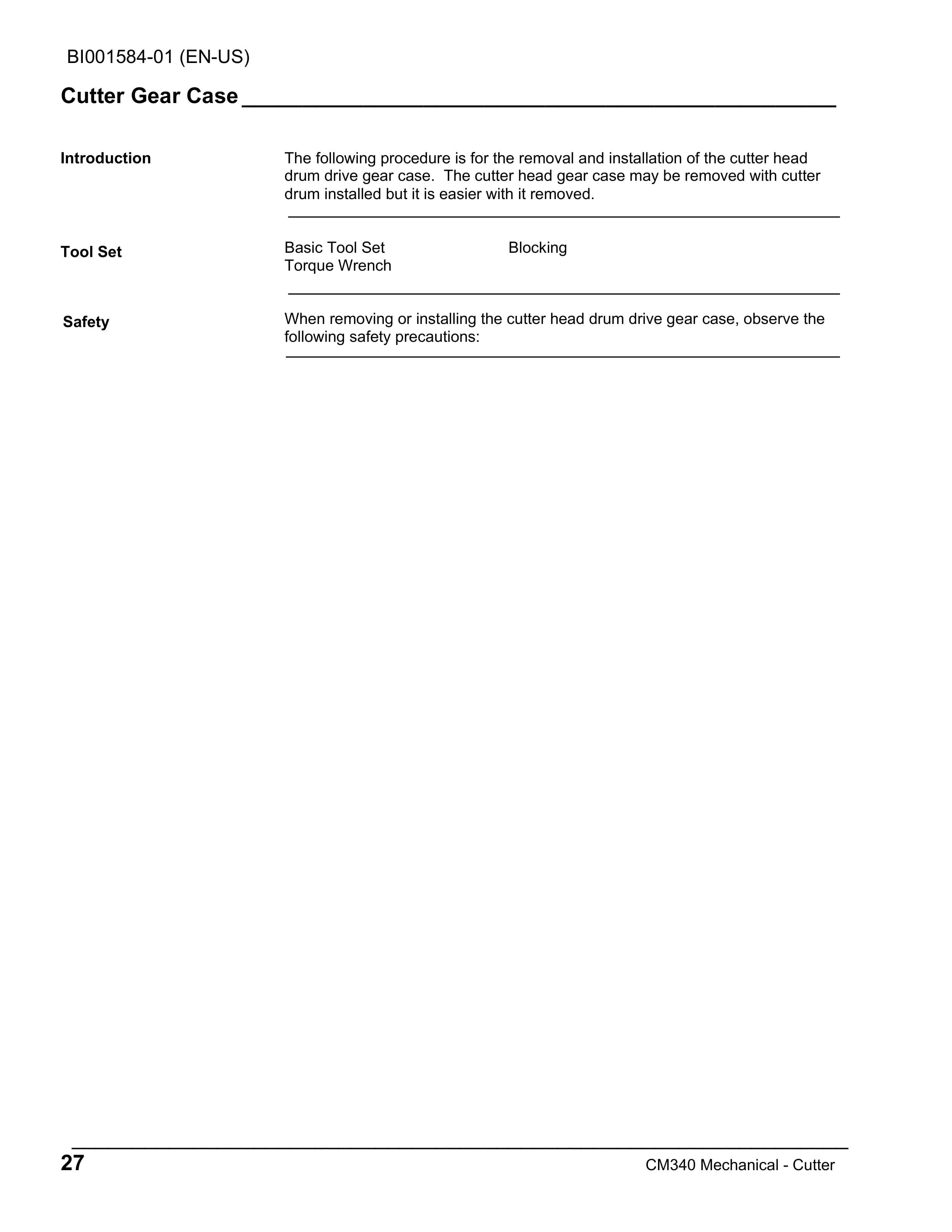 Caterpillar CM340 Continuous Miner Operation And Maintenance Manual BI001584-01-4