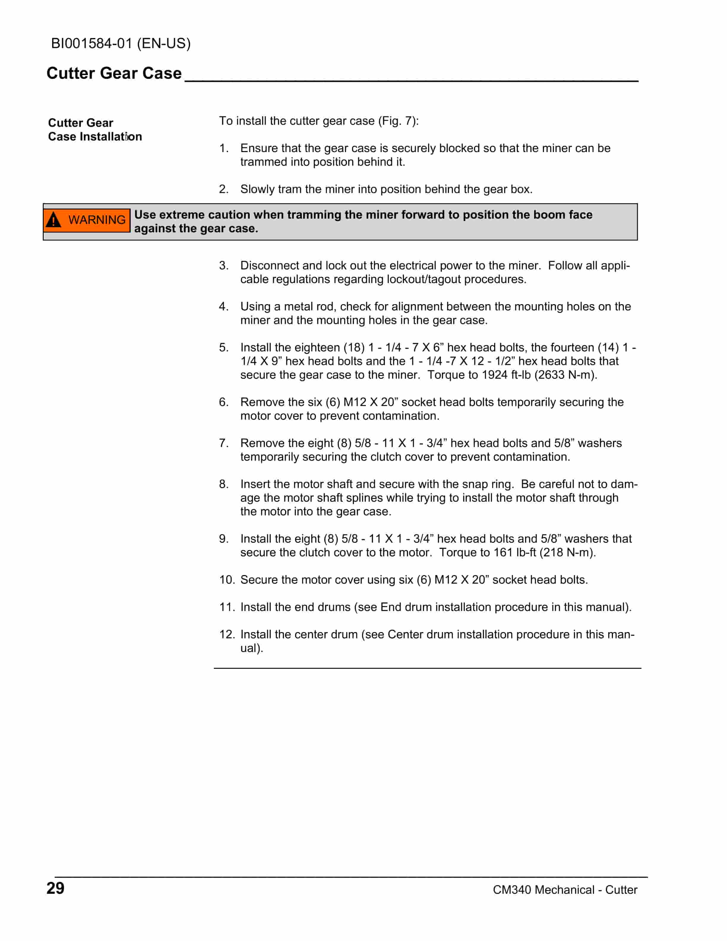Caterpillar CM340 Continuous Miner Operation And Maintenance Manual BI001584-01-5