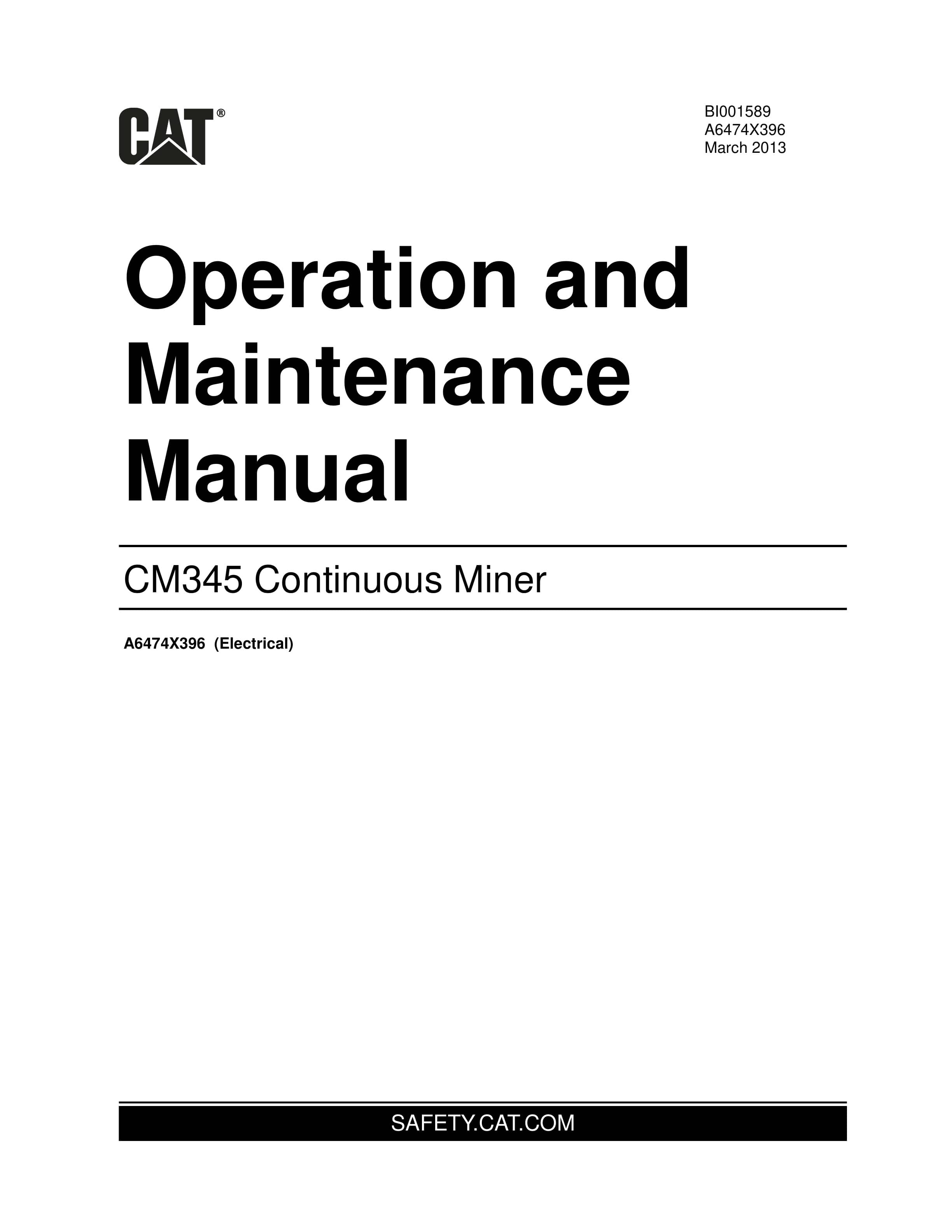 Caterpillar CM345 Continuous Miner Operation And Maintenance Manual BI001589