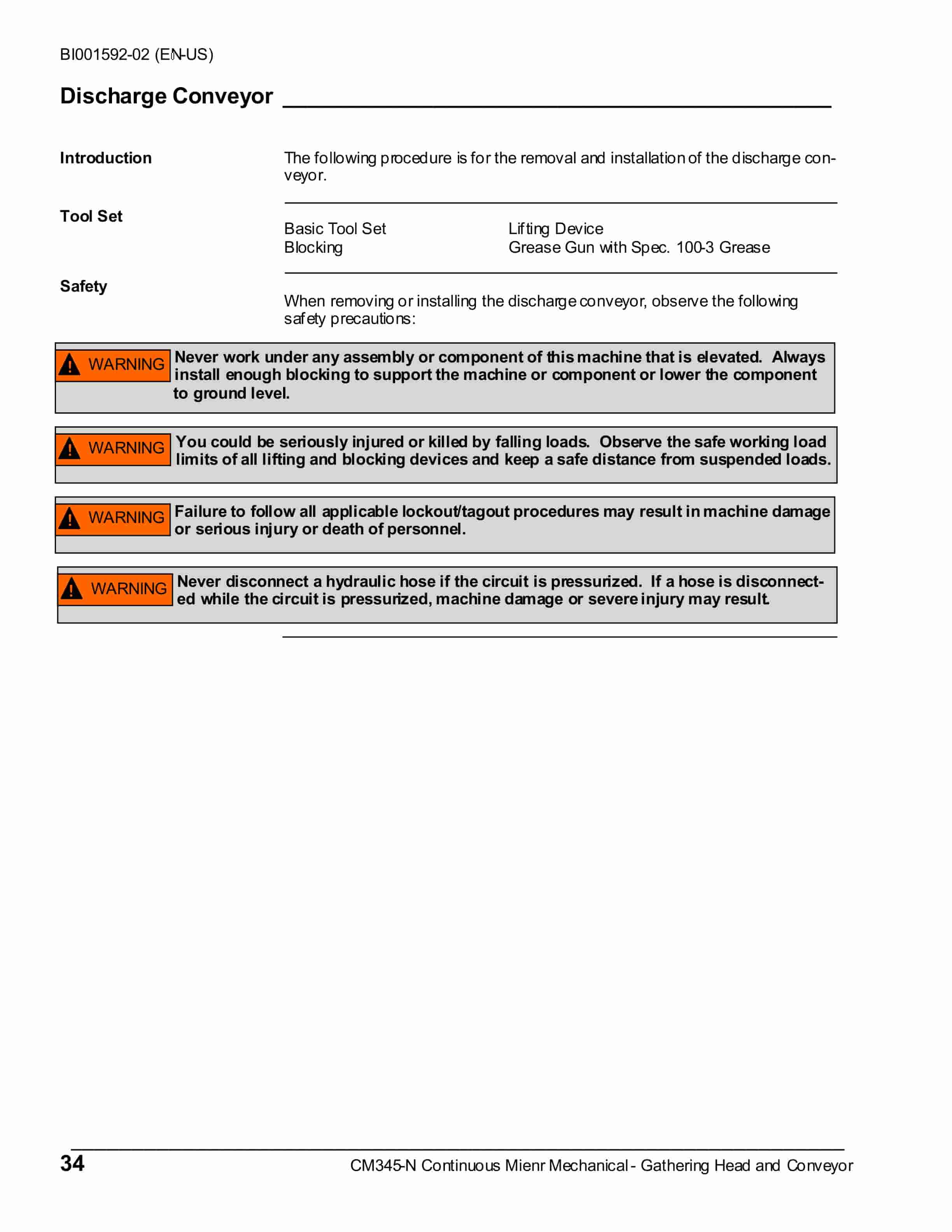 Caterpillar CM345 Continuous Miner Operation And Maintenance Manual BI001592-02-4