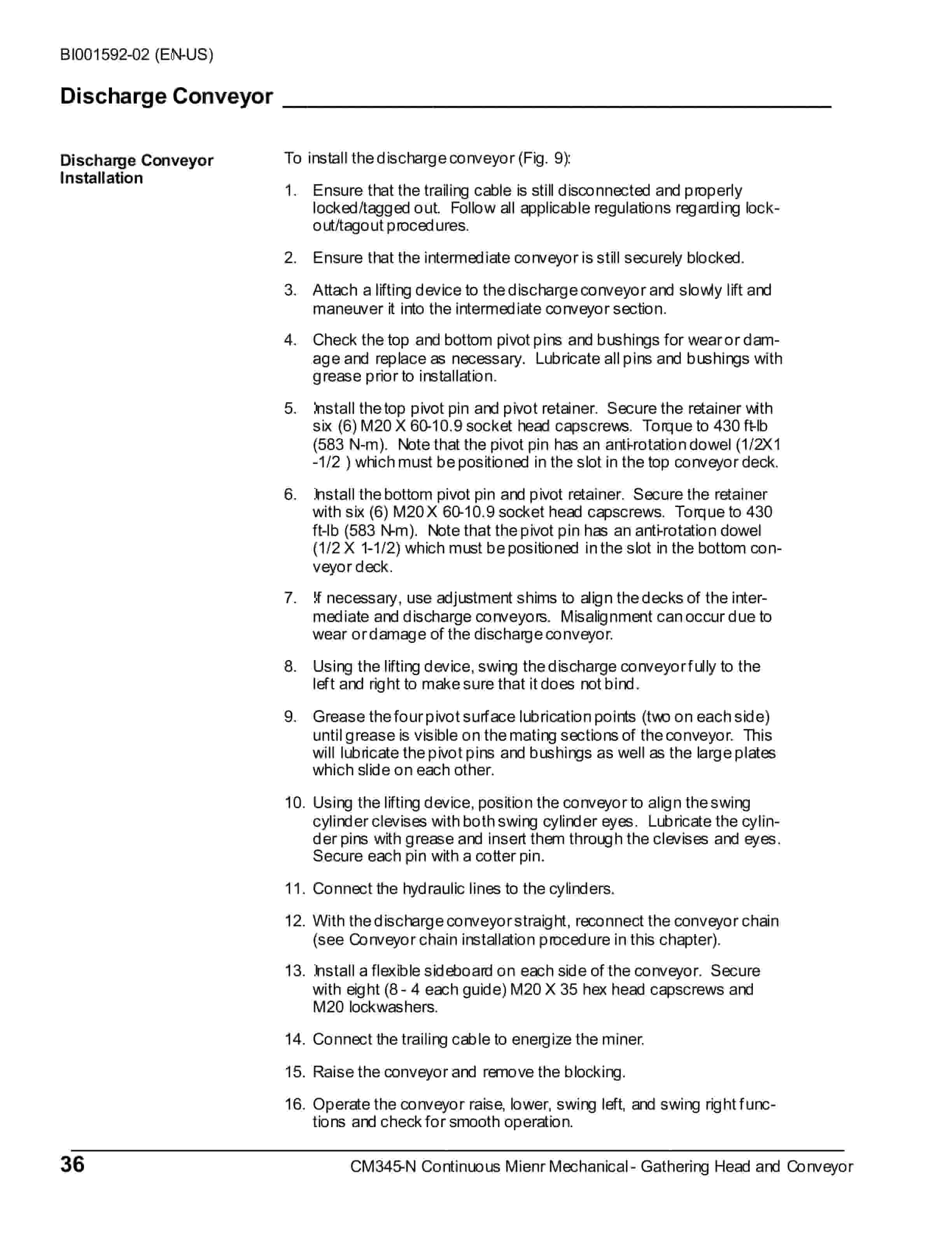 Caterpillar CM345 Continuous Miner Operation And Maintenance Manual BI001592-02-5