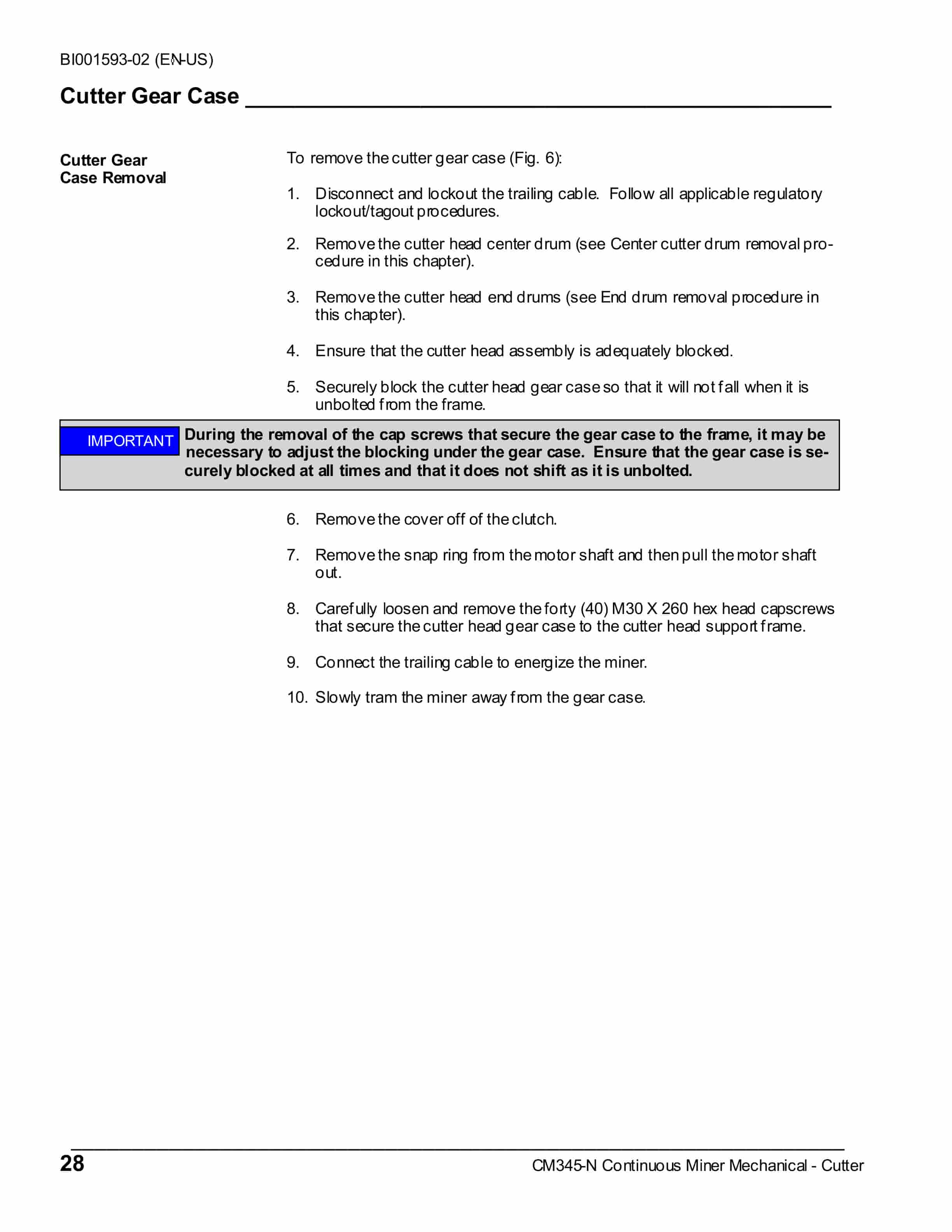 Caterpillar CM345 Continuous Miner Operation And Maintenance Manual BI001593-02-5