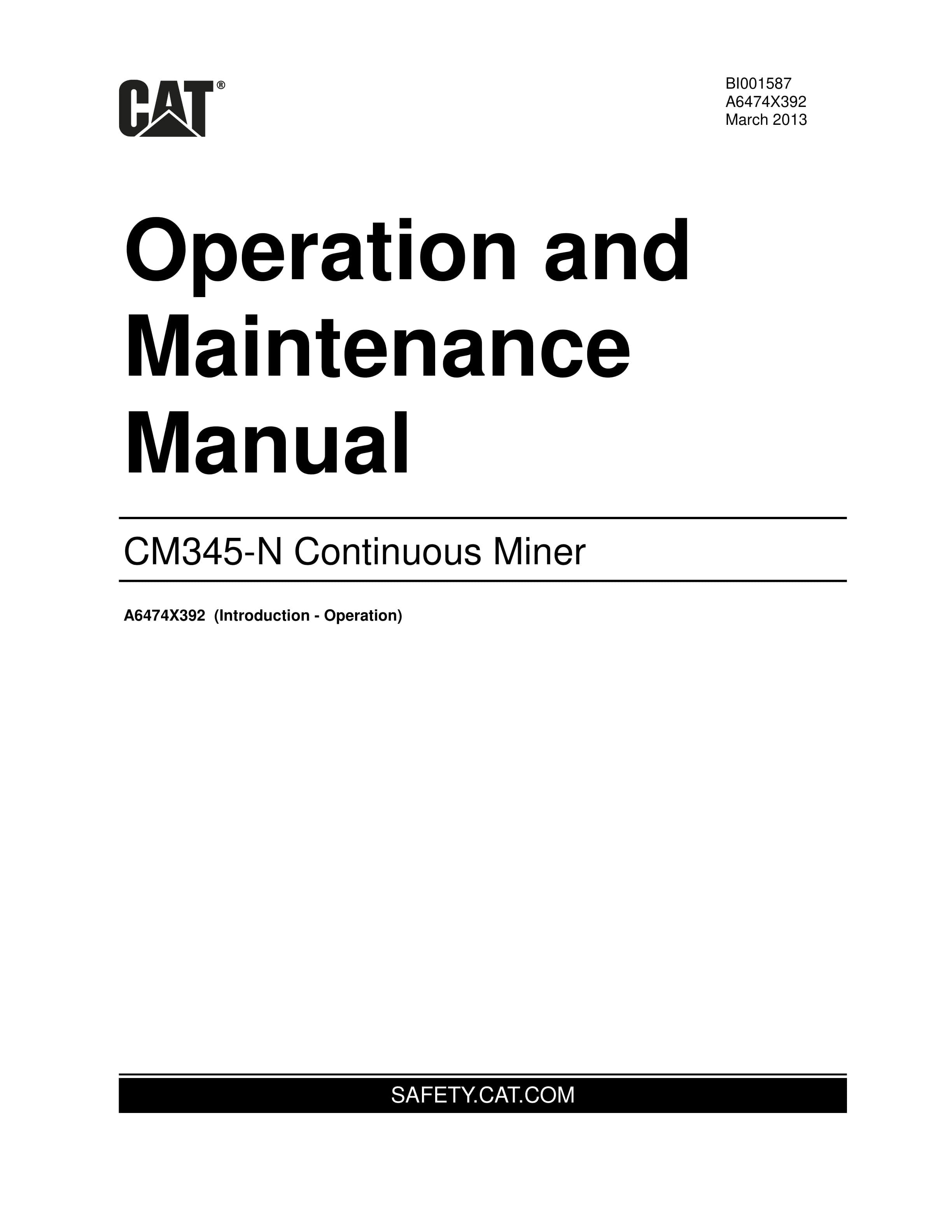 Caterpillar CM345-N Continuous Miner Operation And Maintenance Manual BI001587
