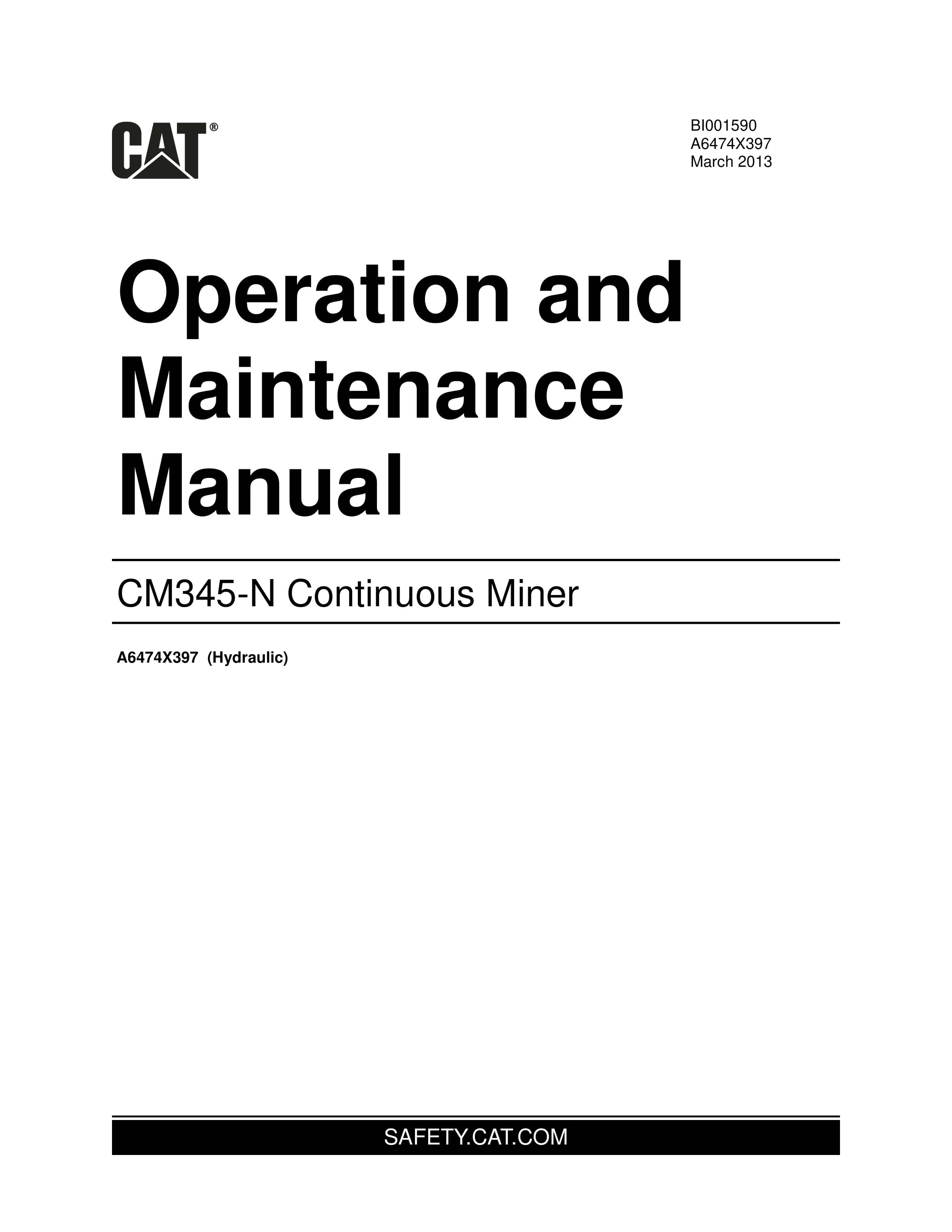 Caterpillar CM345-N Continuous Miner Operation And Maintenance Manual BI001590