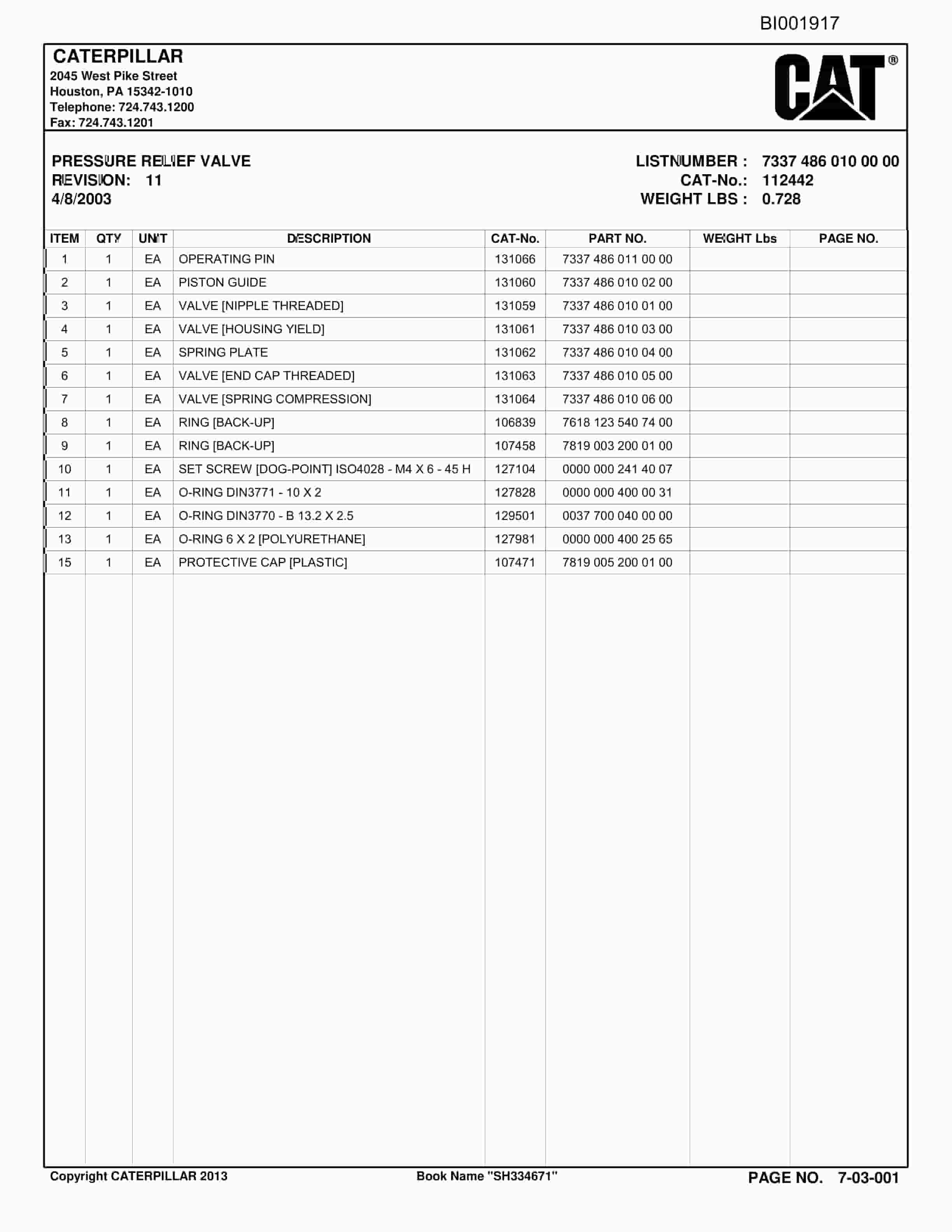 Caterpillar Crusher Arrangement SB 0815 V-Belt Drive - Left Hand Parts Manual BI001917 4 Caterpillar Crusher Arrangement SB 0815 V-Belt Drive - Left Hand Parts Manual BI001917-4