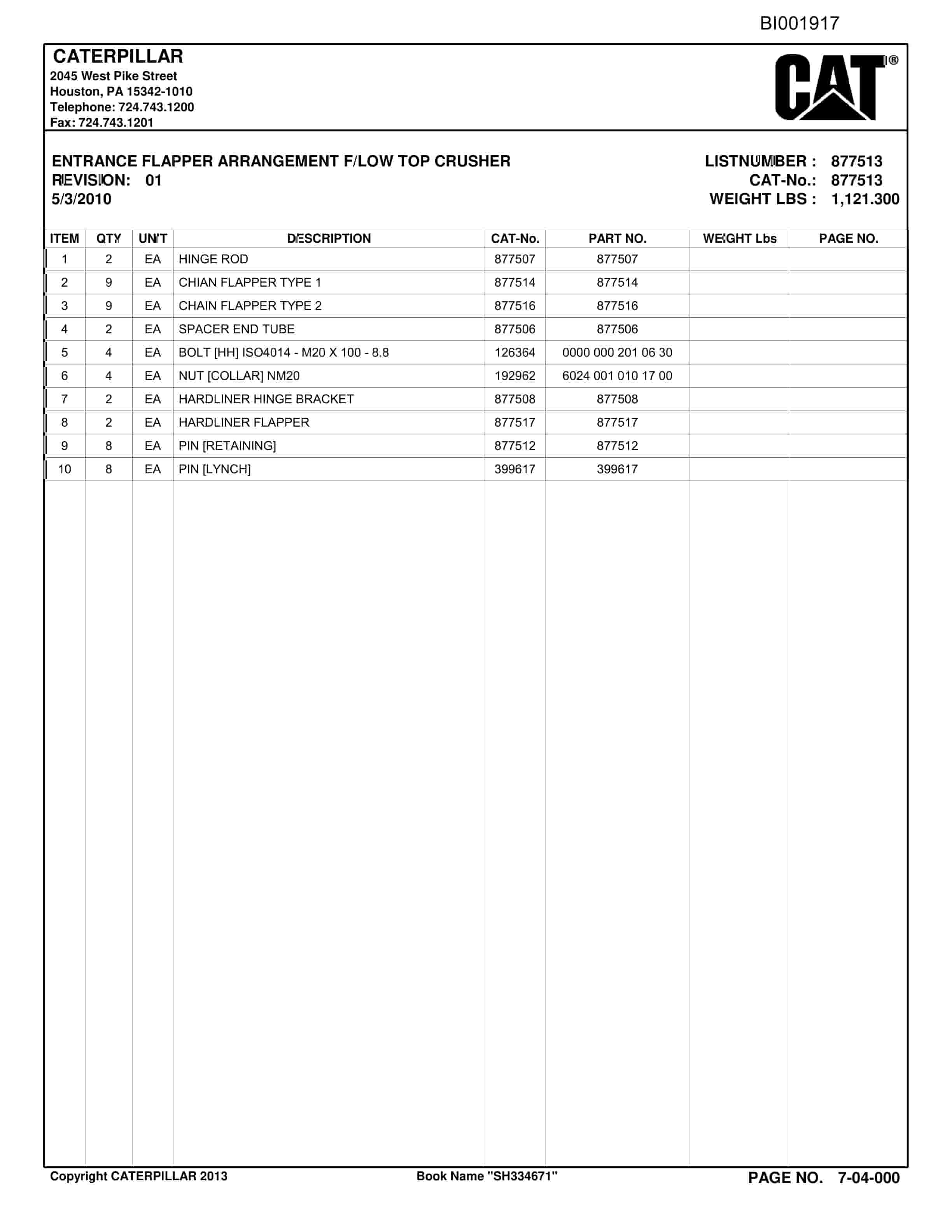 Caterpillar Crusher Arrangement SB 0815 V-Belt Drive - Left Hand Parts Manual BI001917 5 Caterpillar Crusher Arrangement SB 0815 V-Belt Drive - Left Hand Parts Manual BI001917-5