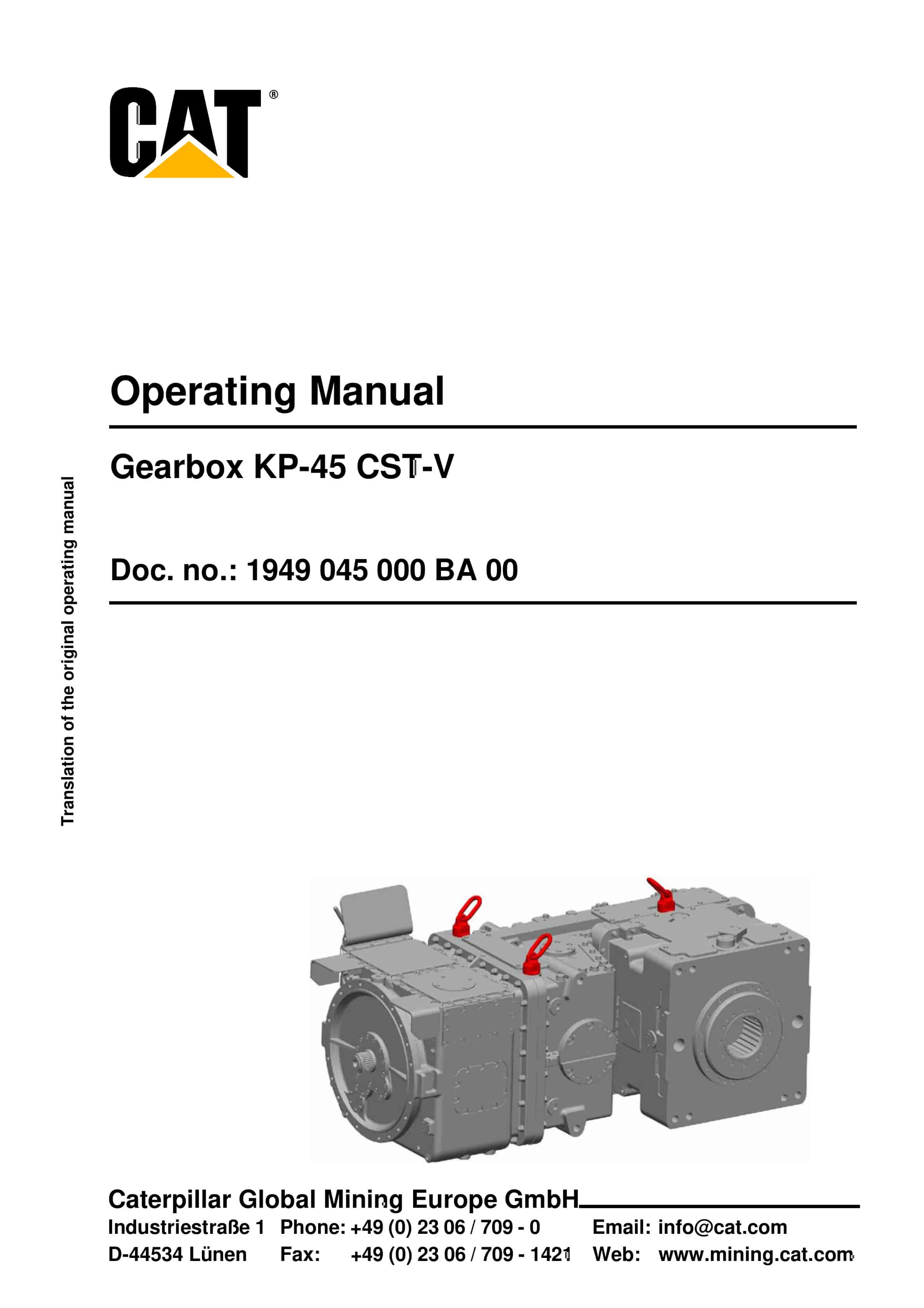 Caterpillar Gearbox KP-45 CST-V Operating Manual 1949 045 000 BA 00 1 Caterpillar Gearbox KP-45 CST-V Operating Manual 1949 045 000 BA 00