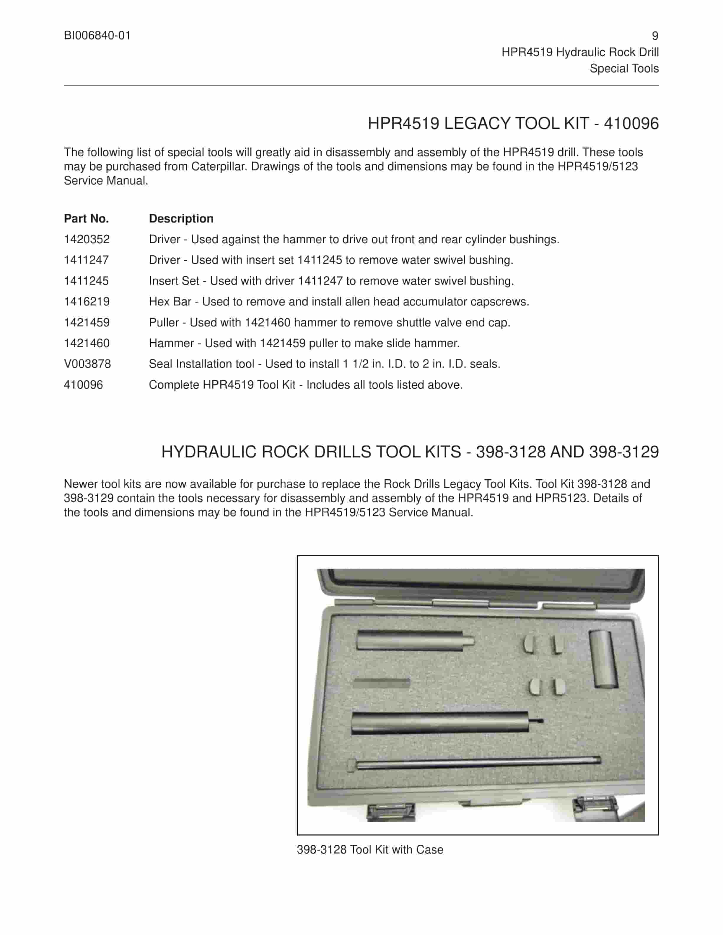 Caterpillar HPR4519 Hydraulic Rock Drill Parts List BI006840-01-3